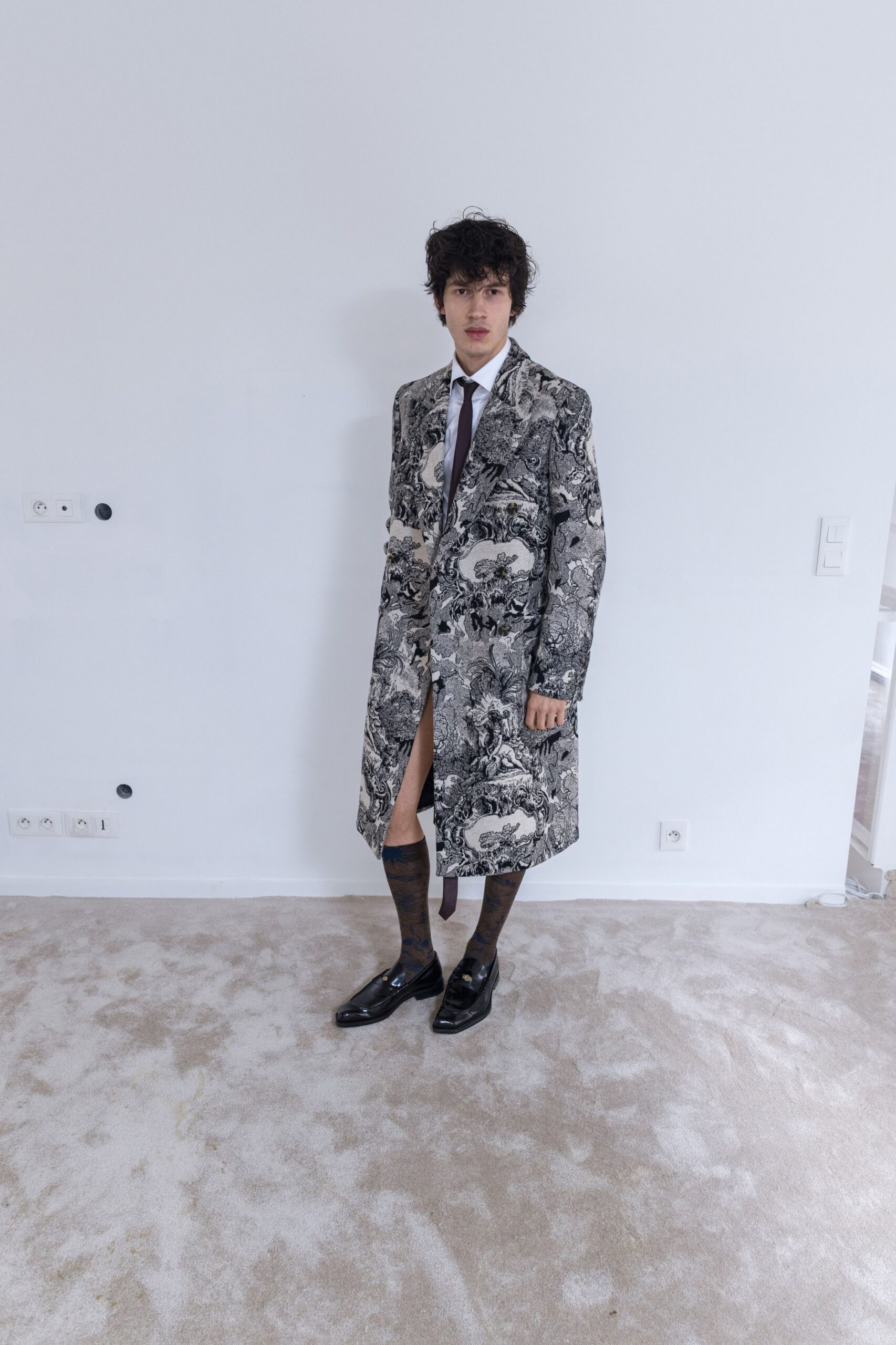 black and white printed coat