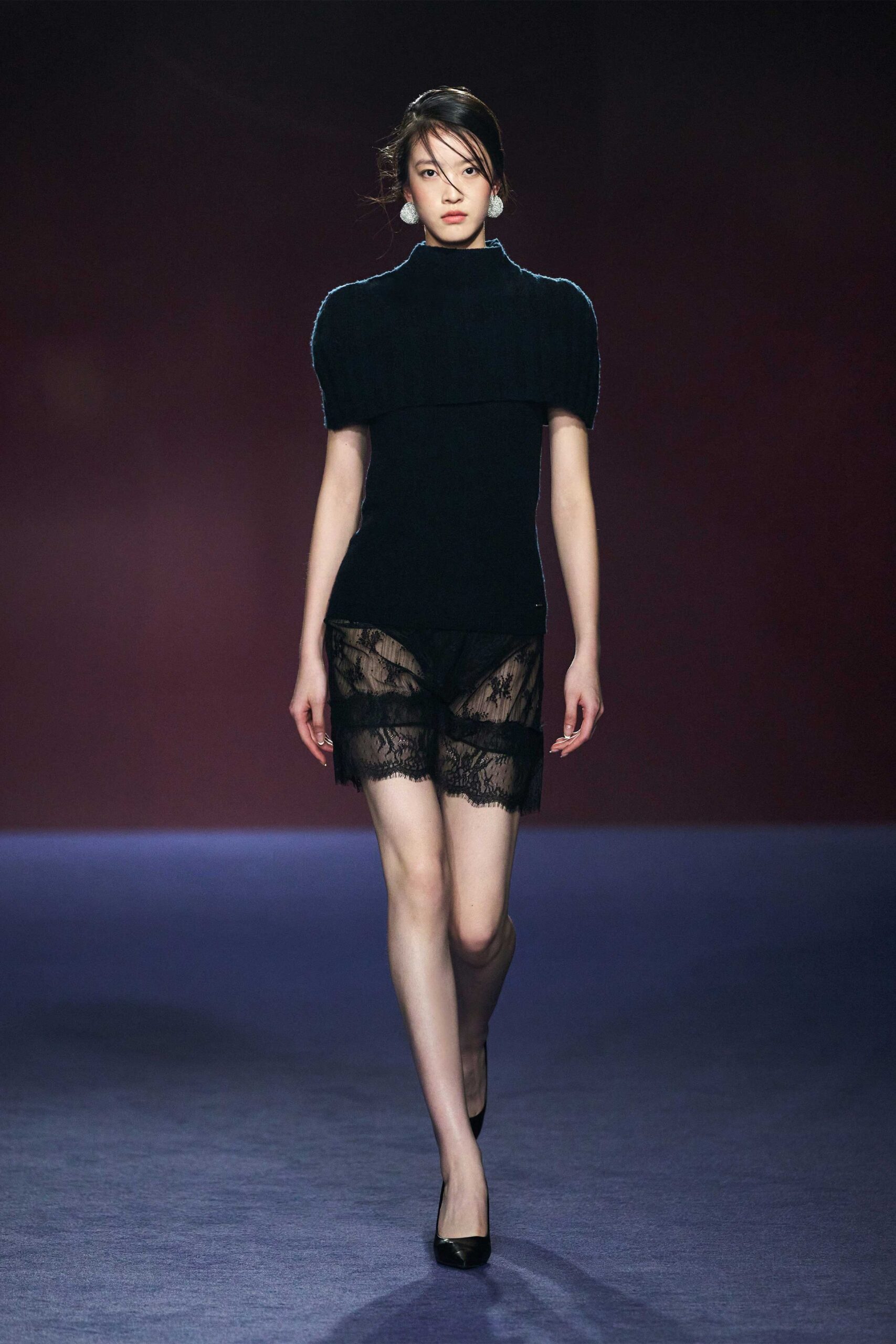 black lace fitted sheer short shorts