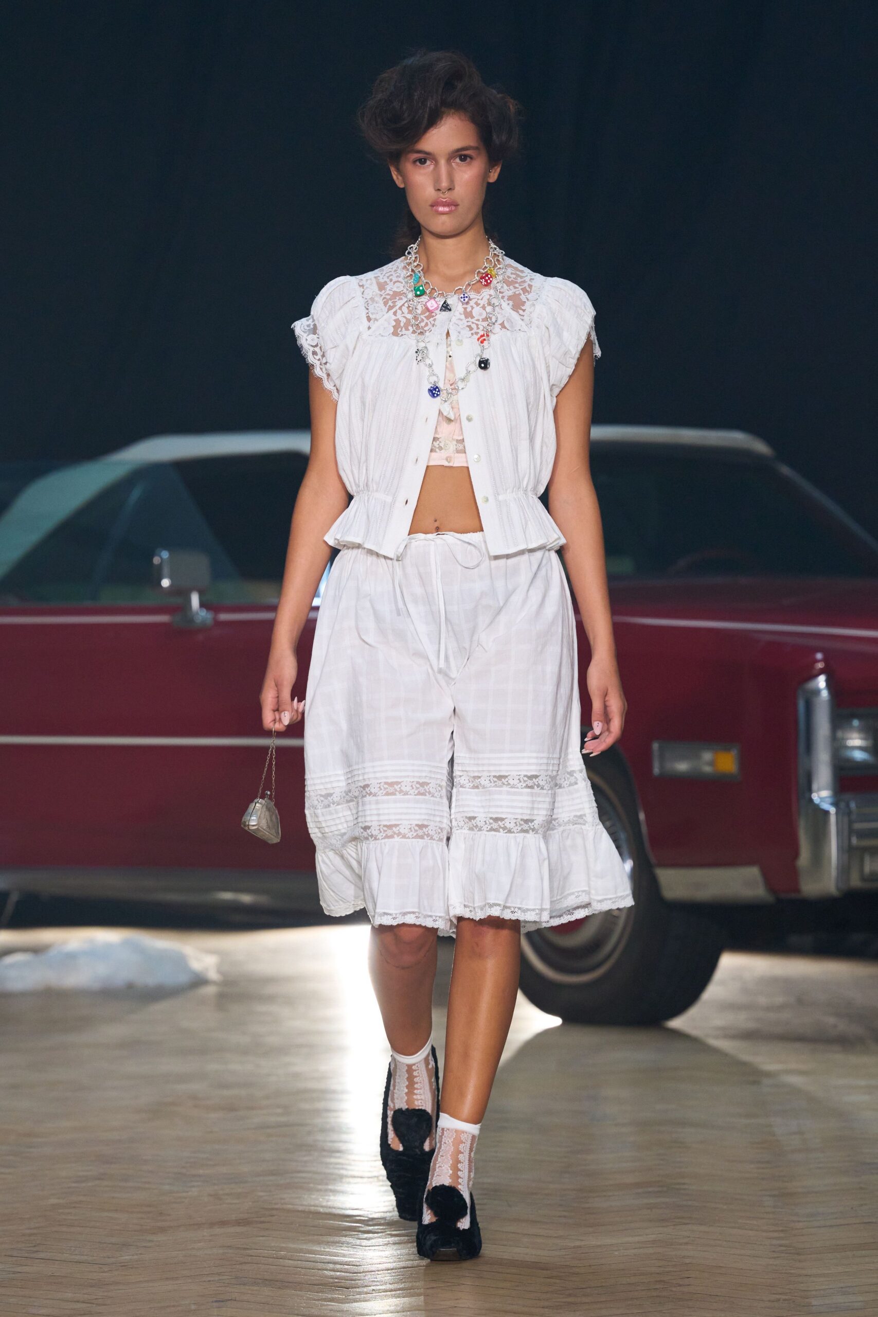 white cotton relaxed tiered ruffled short skirt