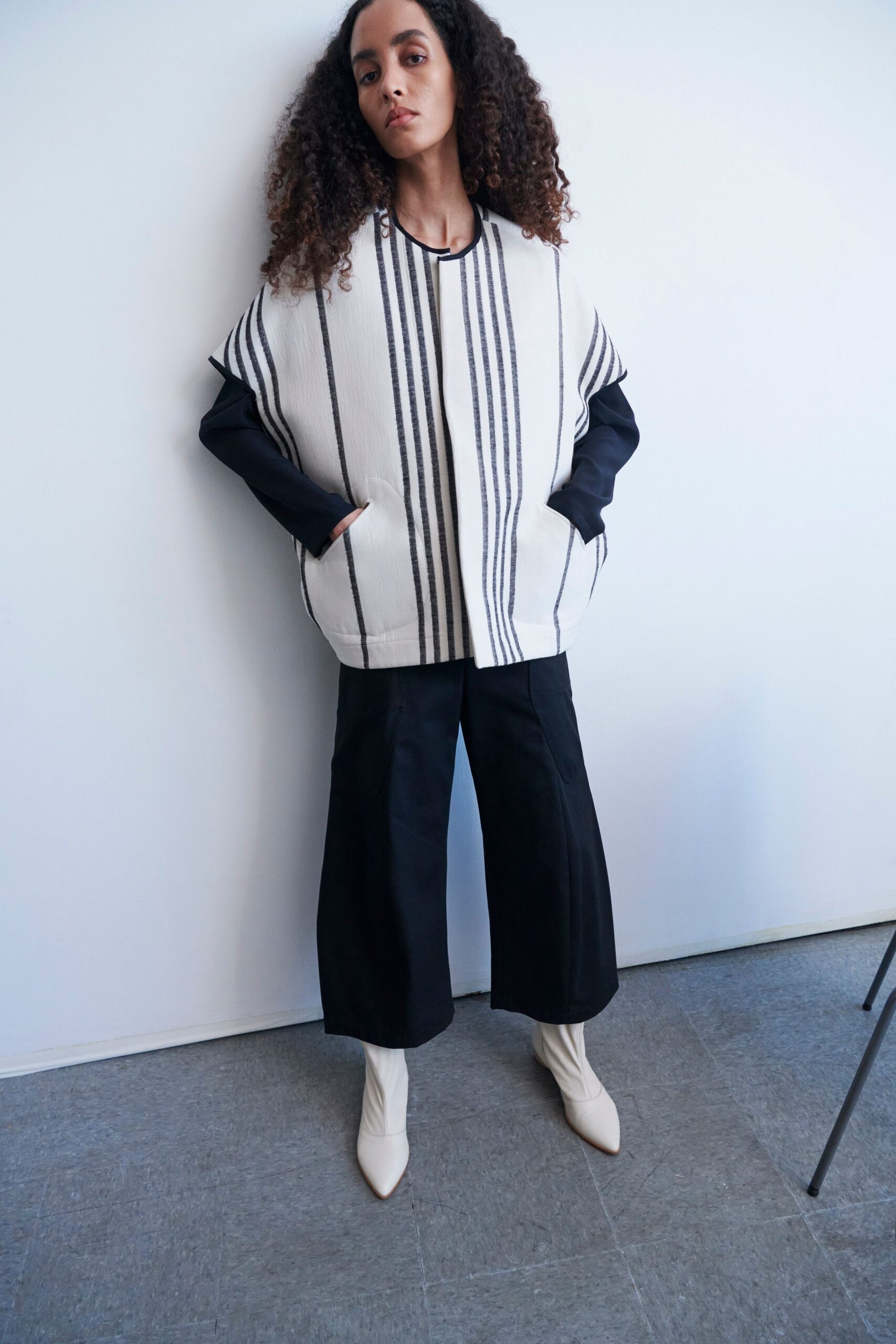 relaxed striped top with wide-leg pants