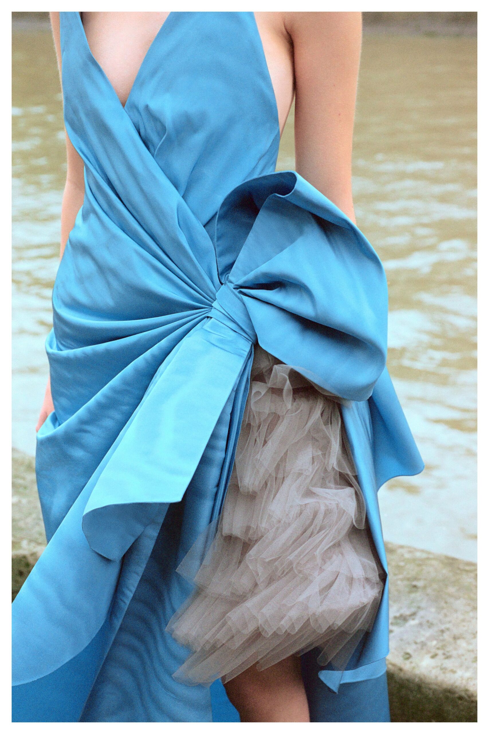 blue silk sleeveless dress