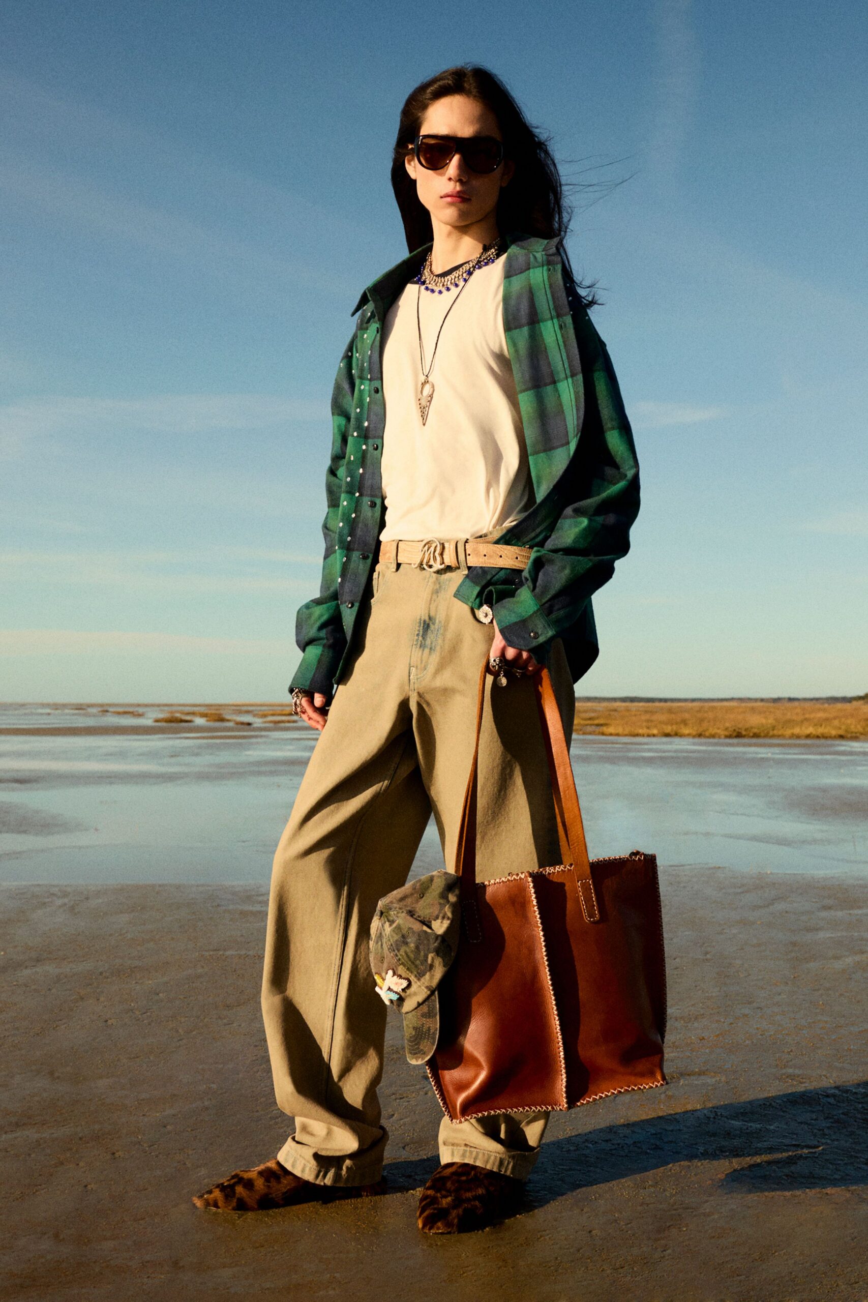relaxed green checked shirt