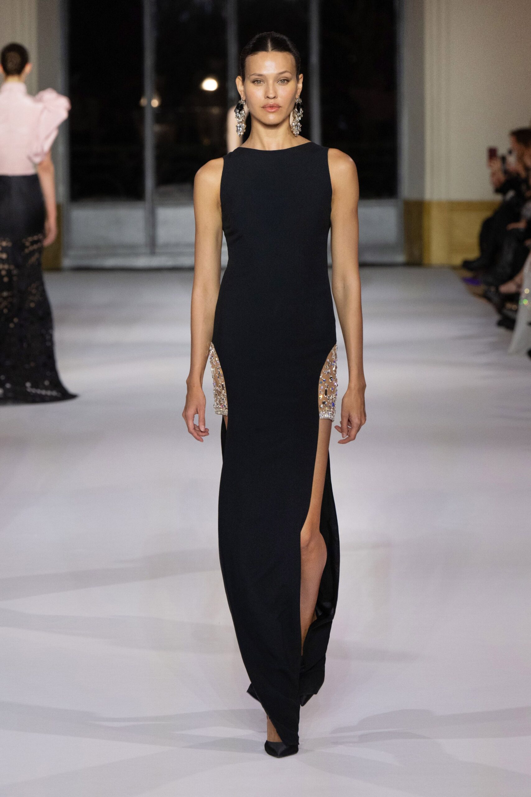 black fitted sleeveless gown