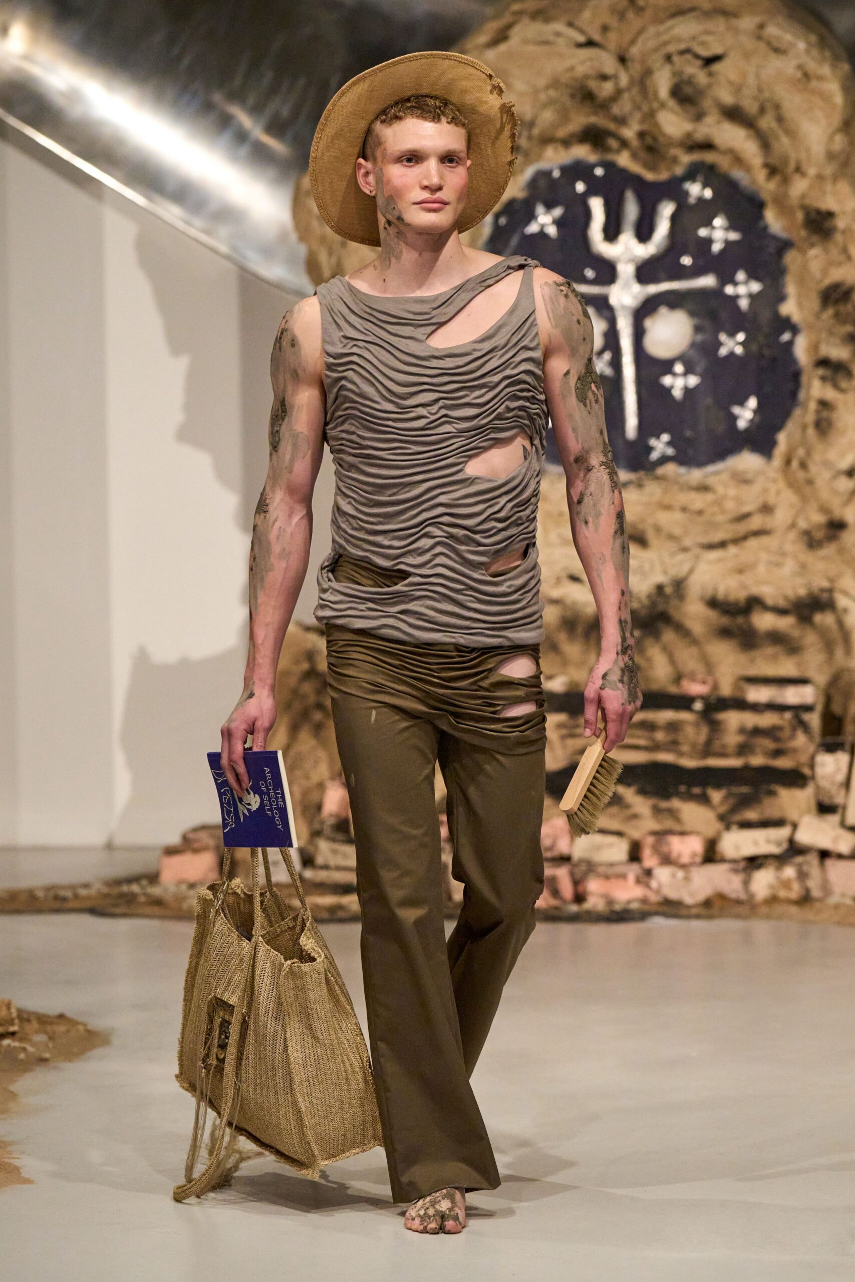 brown distressed sleeveless top with pants