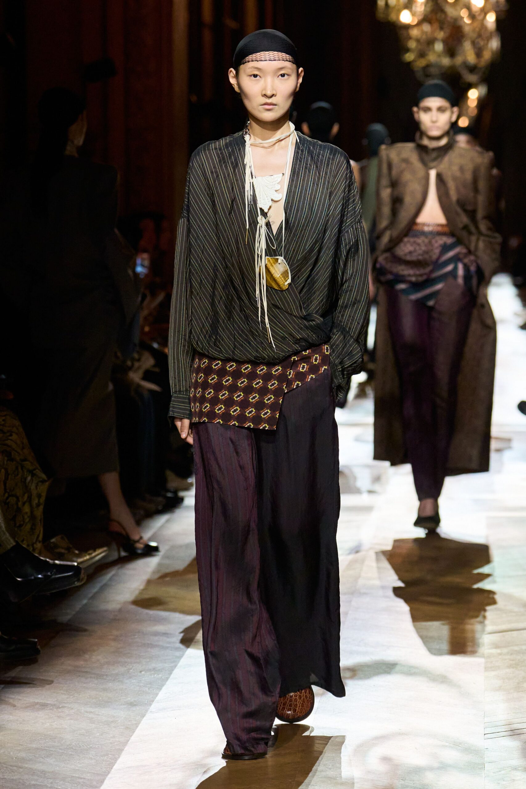 purple silk fitted wide-leg pants