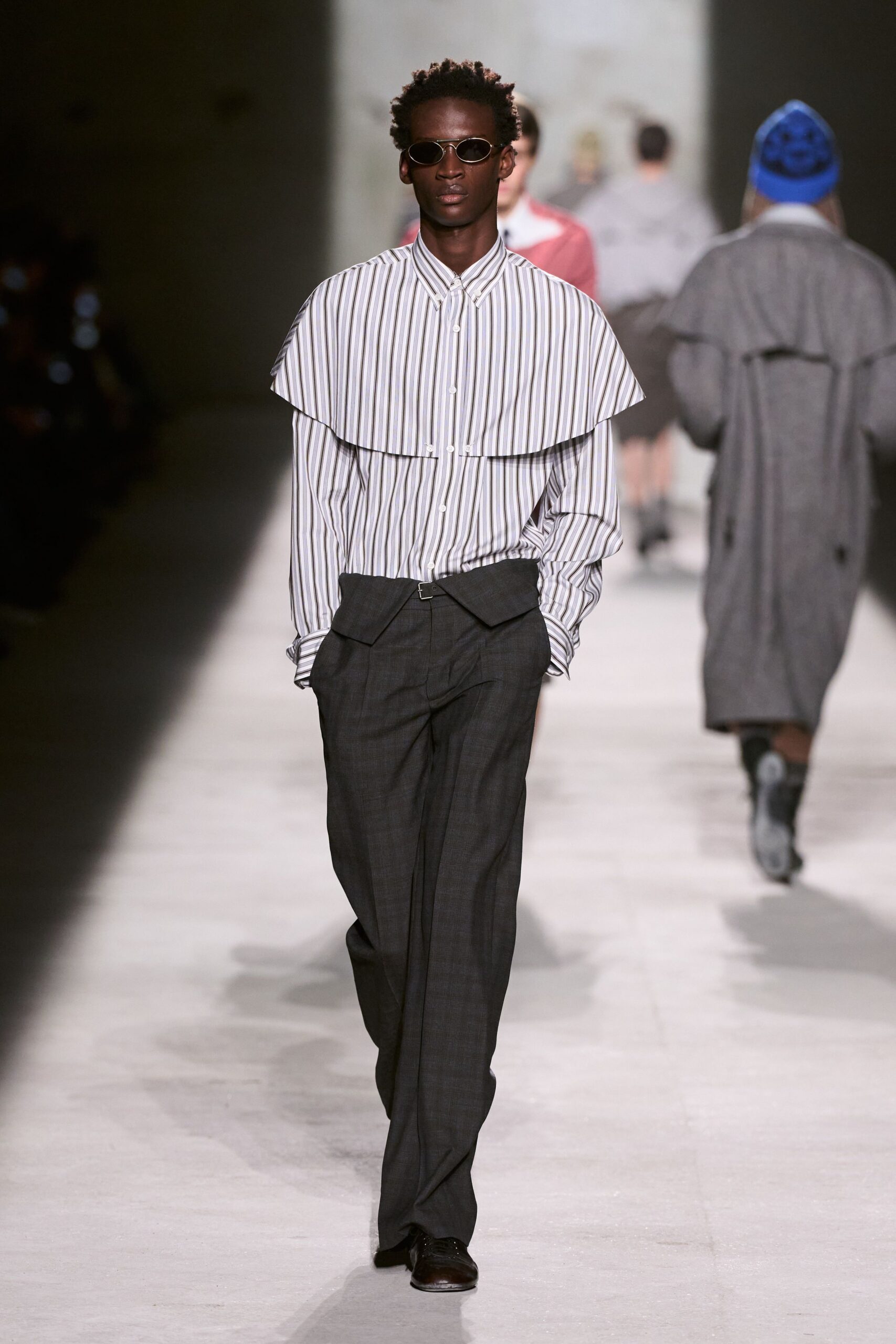 relaxed striped shirt with tailored pants