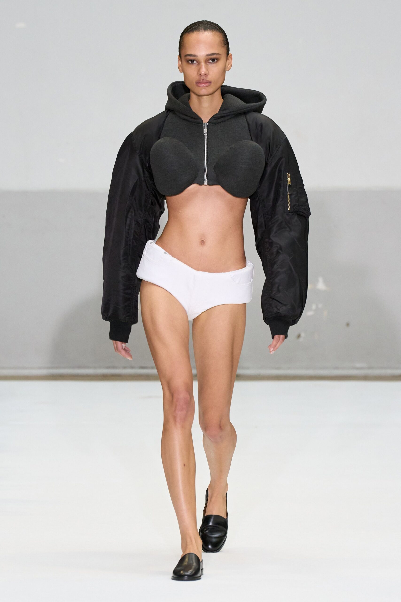 black hoodie white shorts