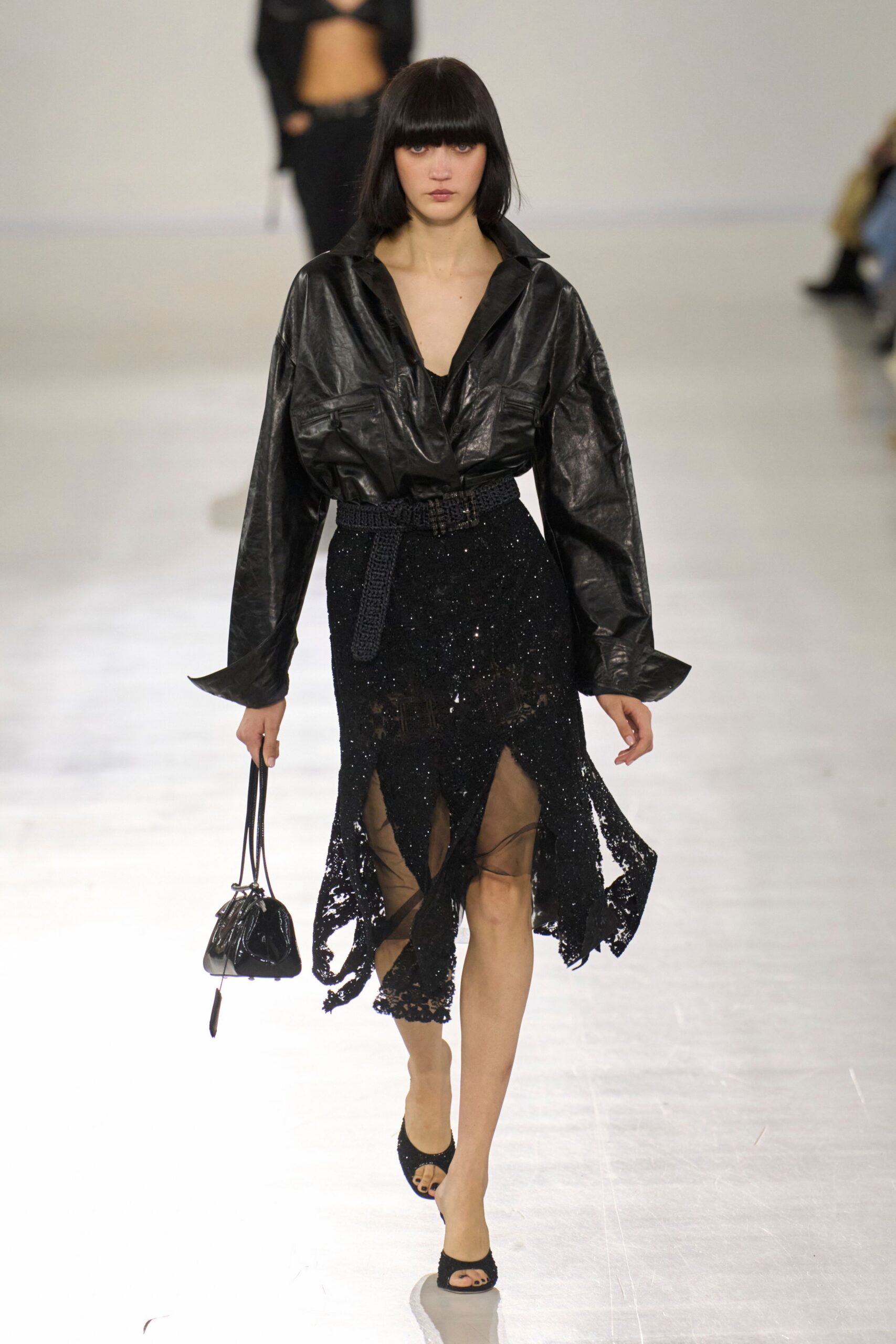 black leather top with sequin skirt