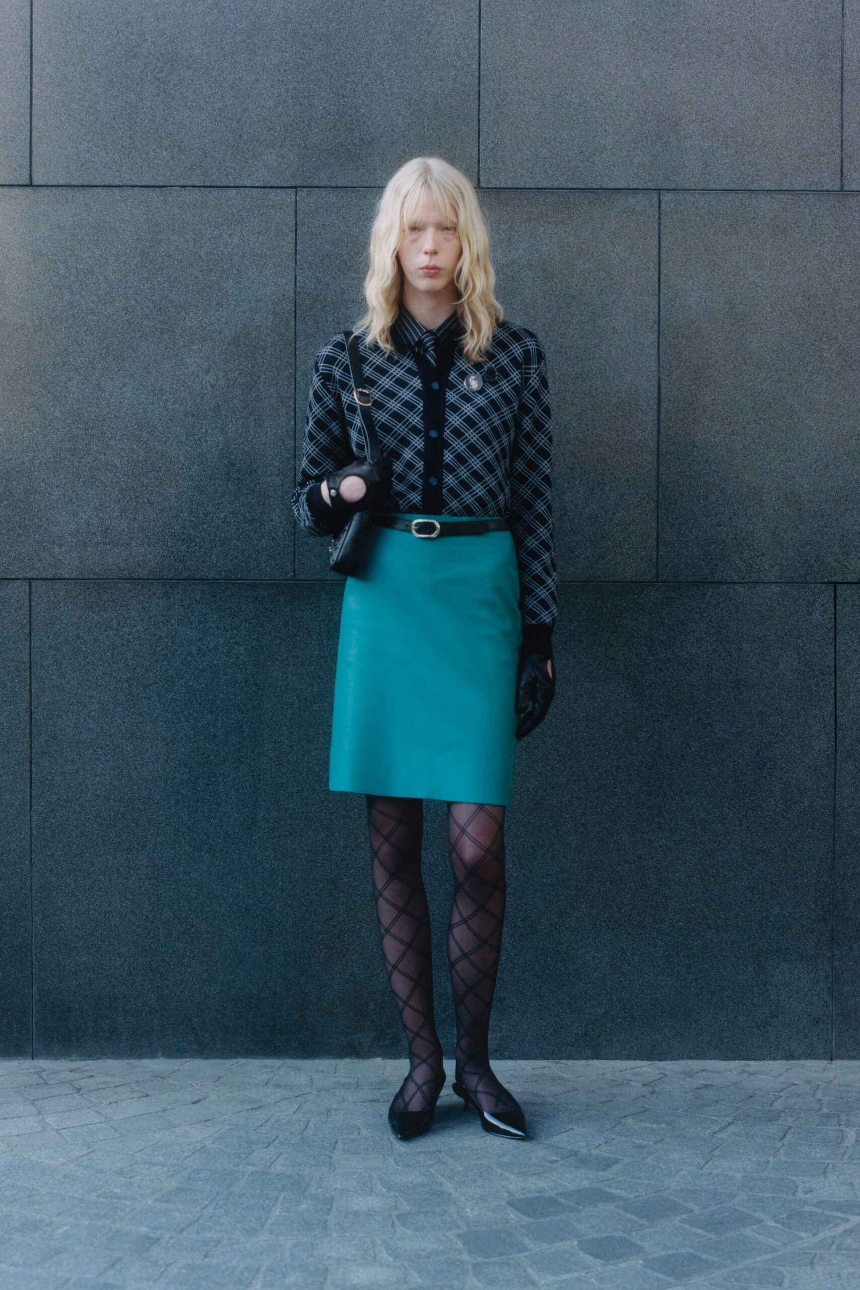 teal leather fitted skirt