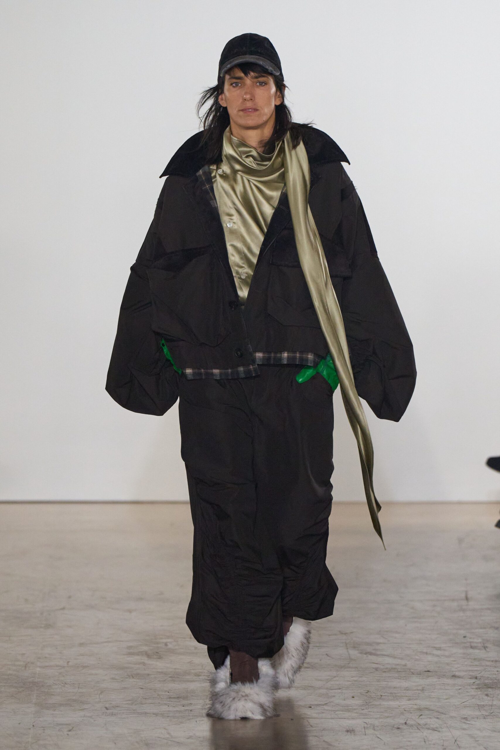 oversized black jacket with green top