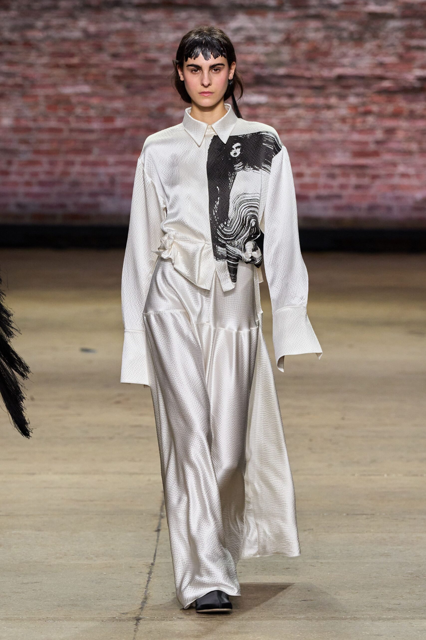 white silk shirt and pants