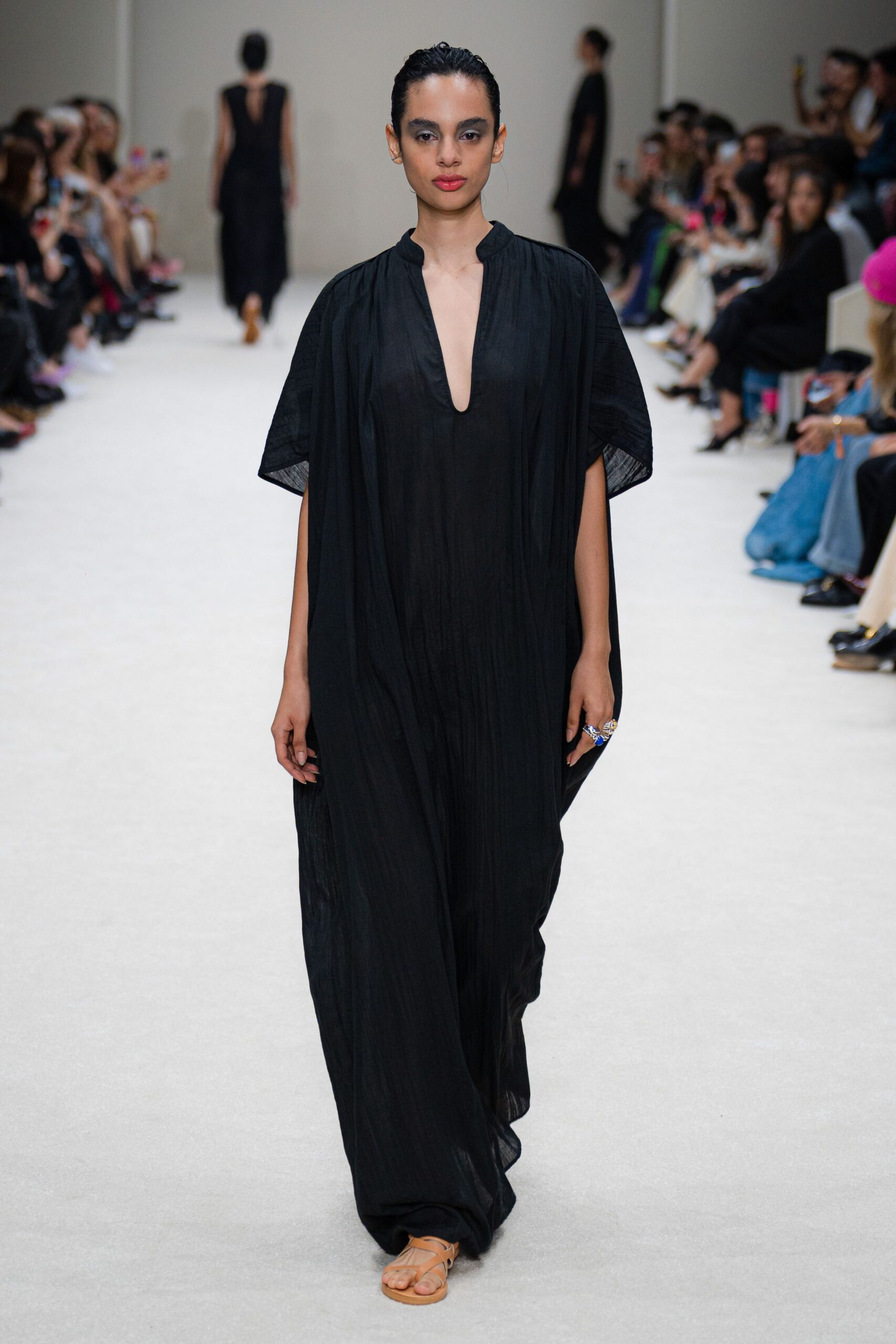 black silk sleeveless gown