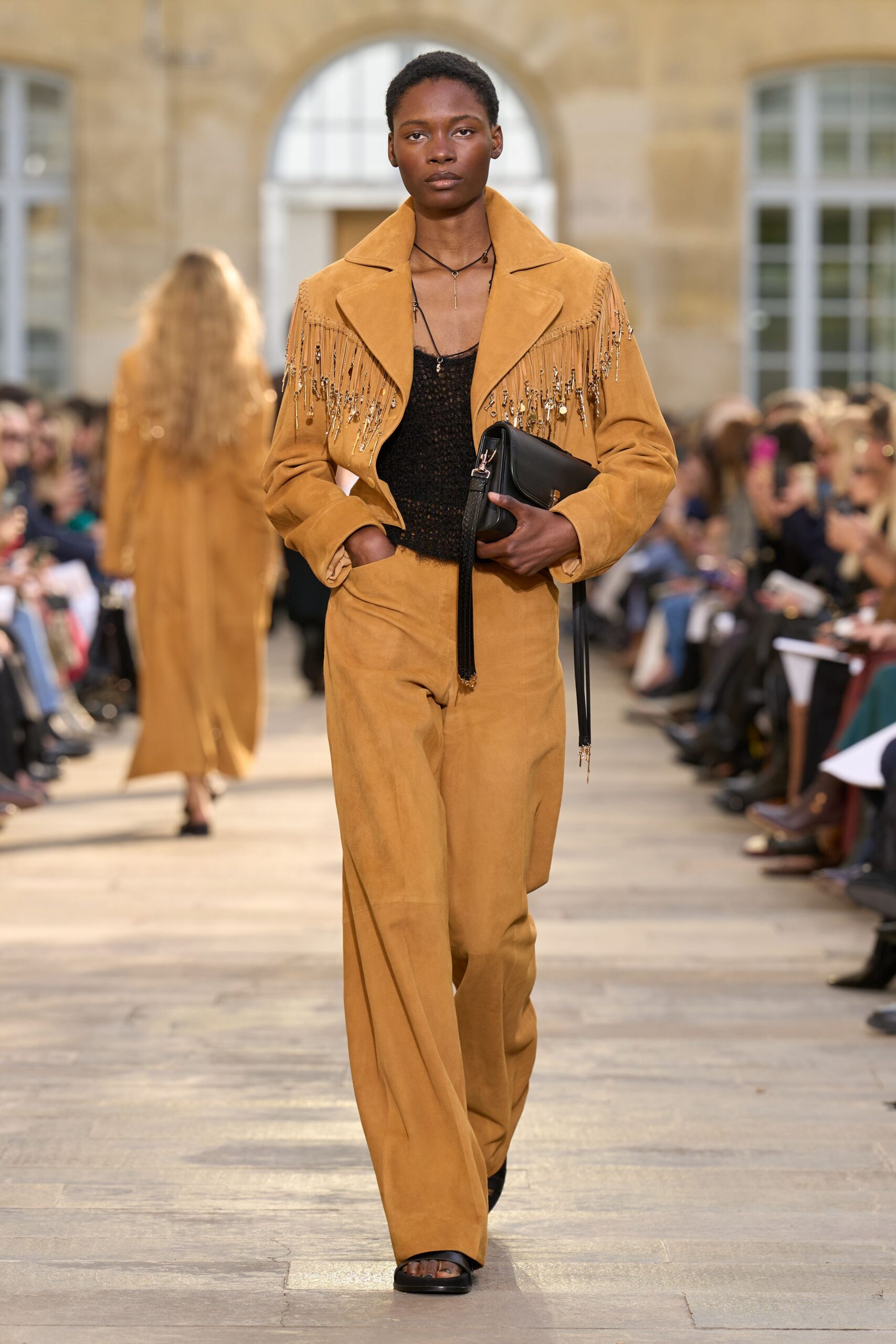 brown suede relaxed wide-leg pants