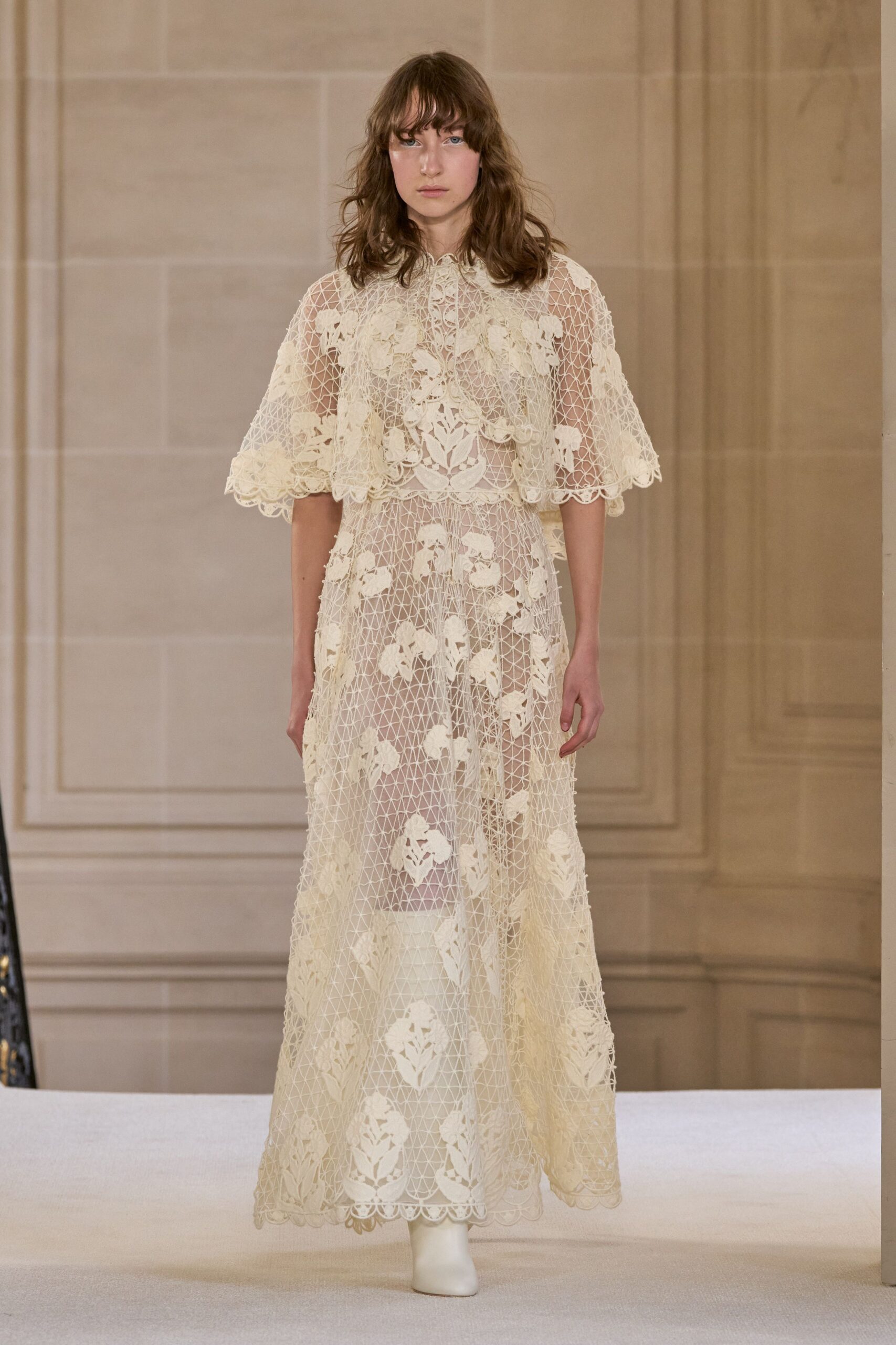 ivory lace sleeveless high-neck fitted floral layered gown