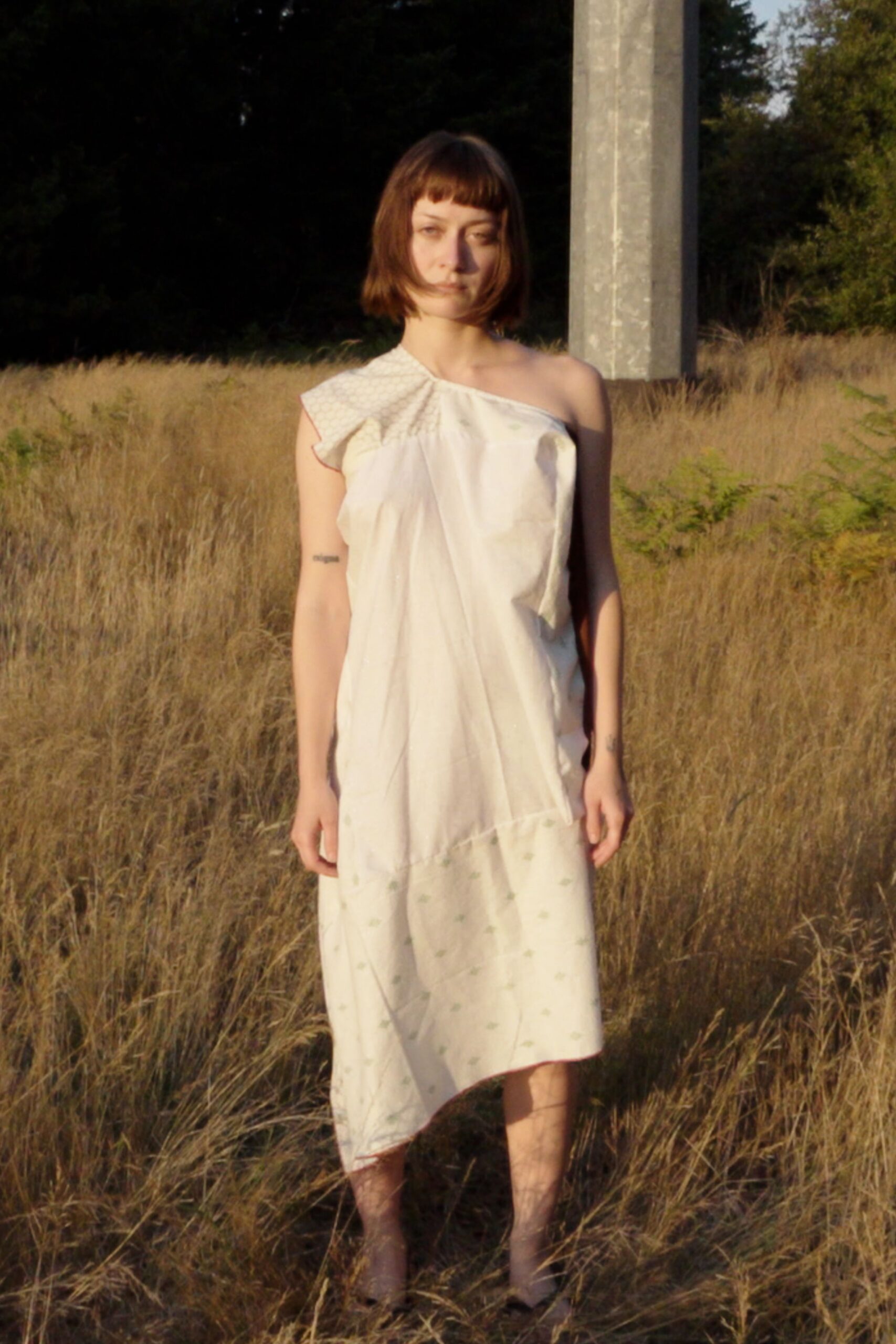 white green embroidered asymmetric dress