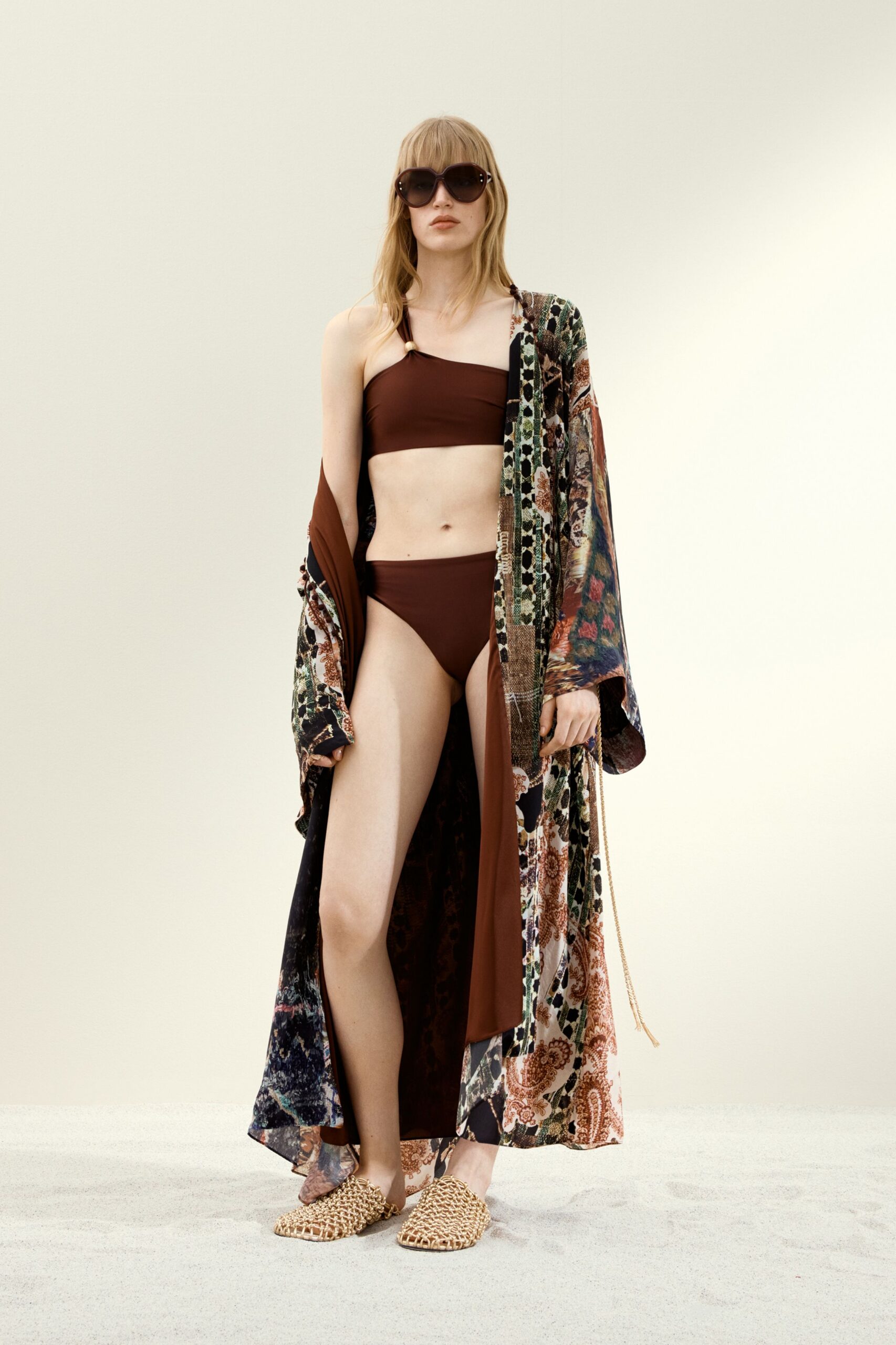 brown sleeveless halter fitted bikini