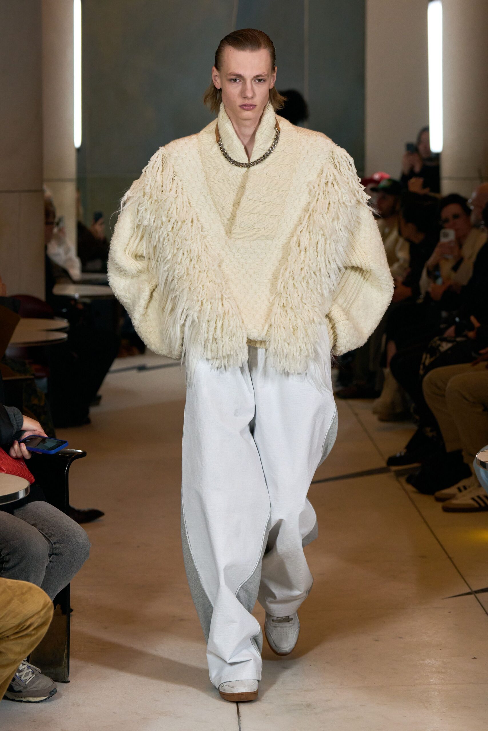 white relaxed sweater and pants
