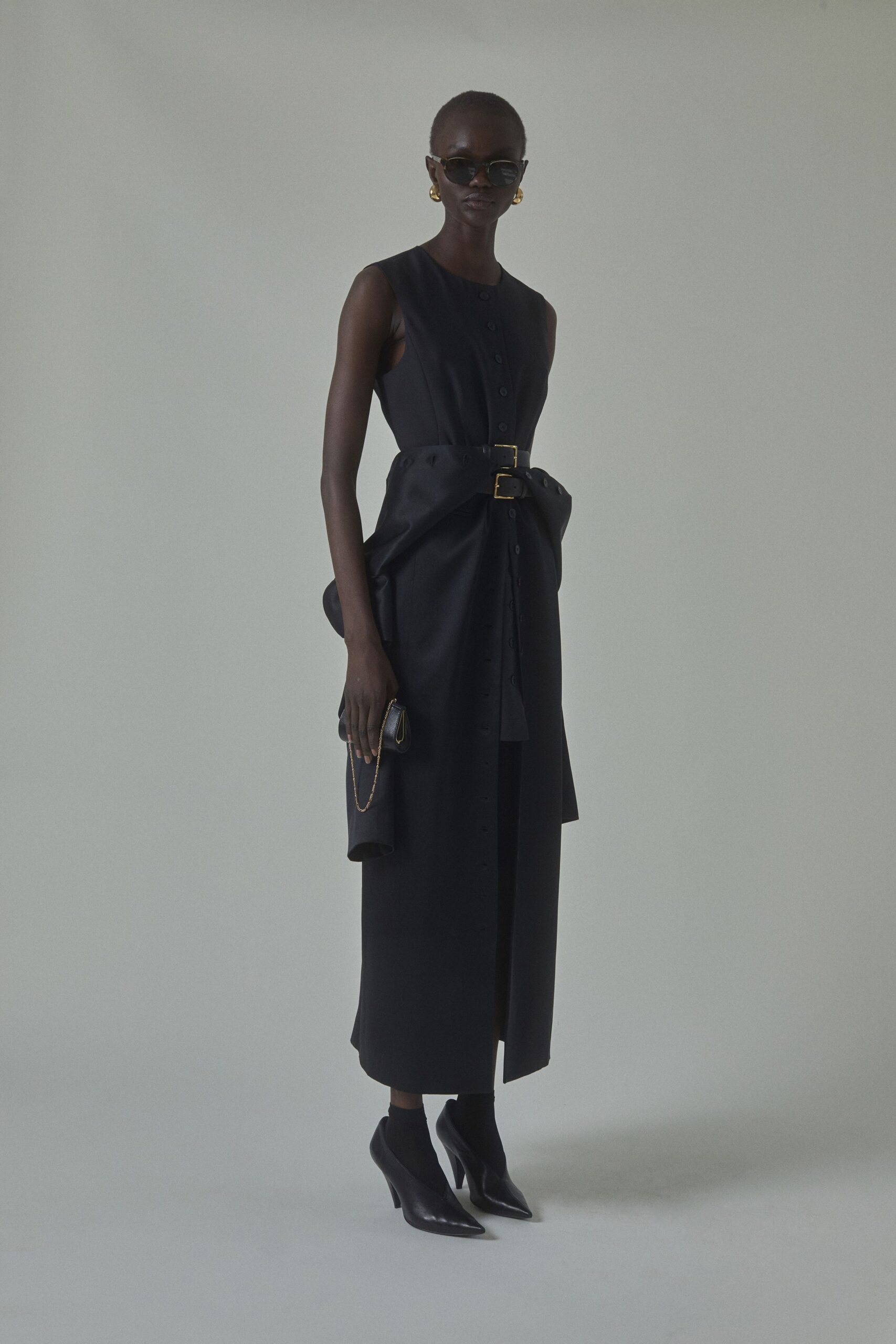 black belted midi dress