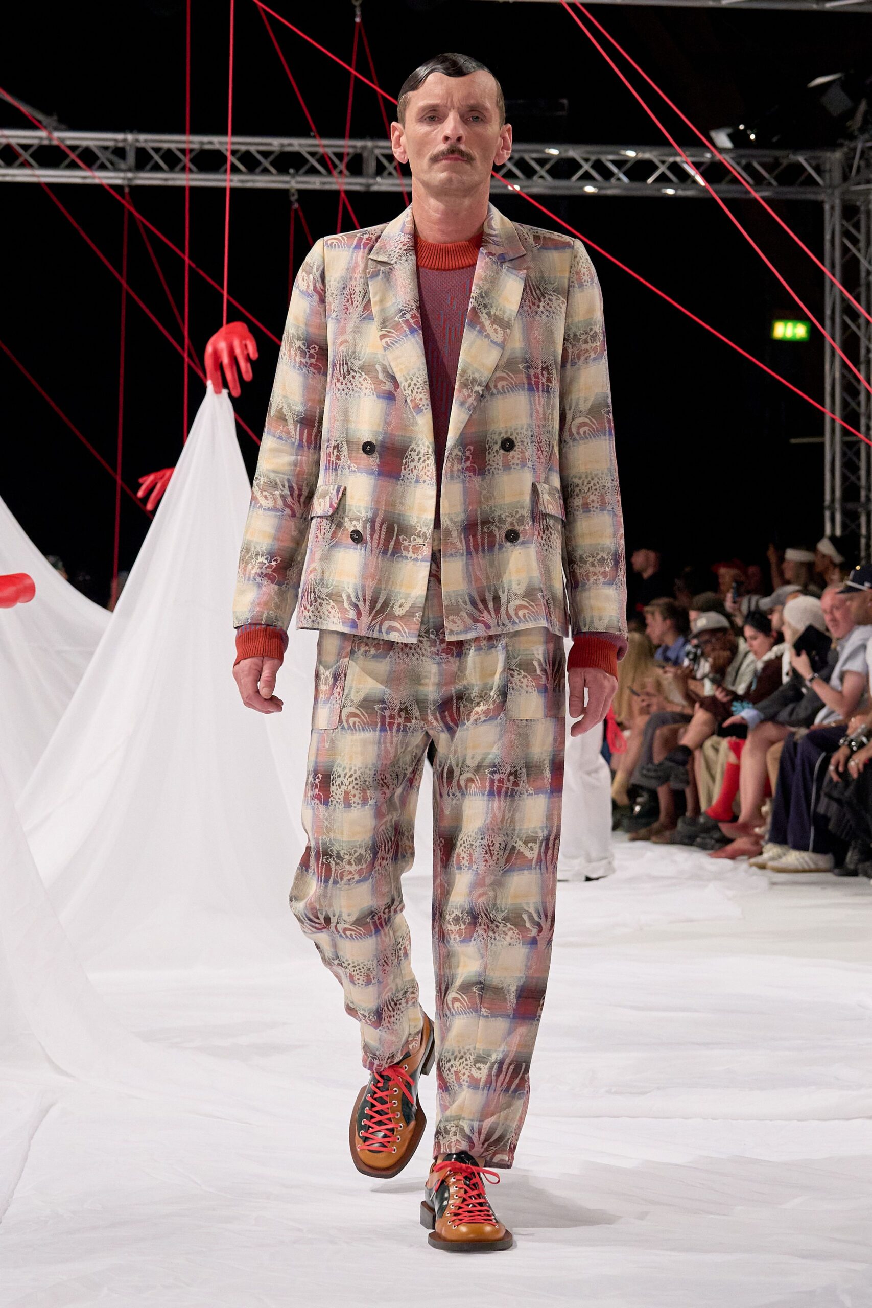 multi cotton long-sleeve collared tailored printed suit