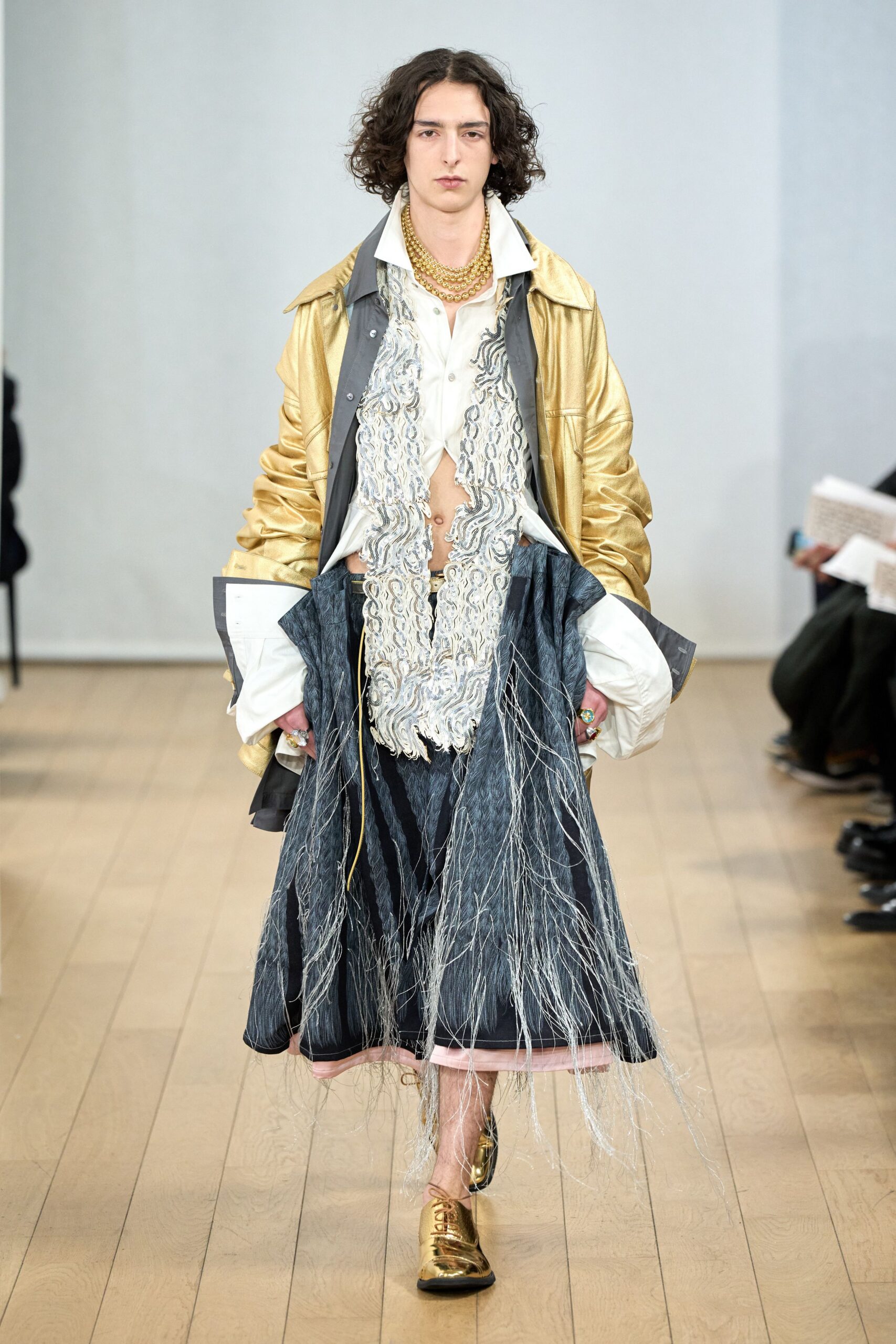 gold and gray layered coat