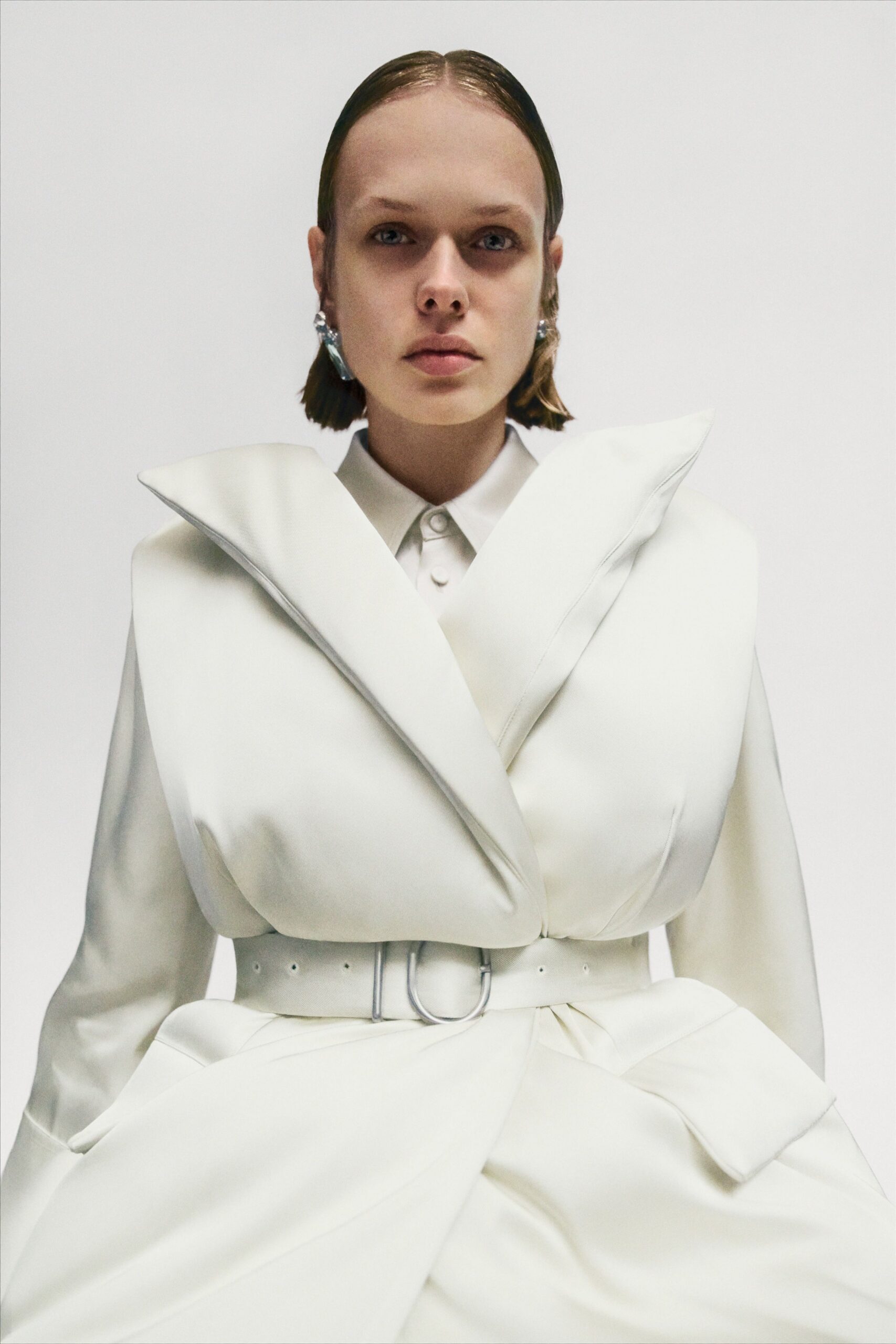 white silk fitted dress