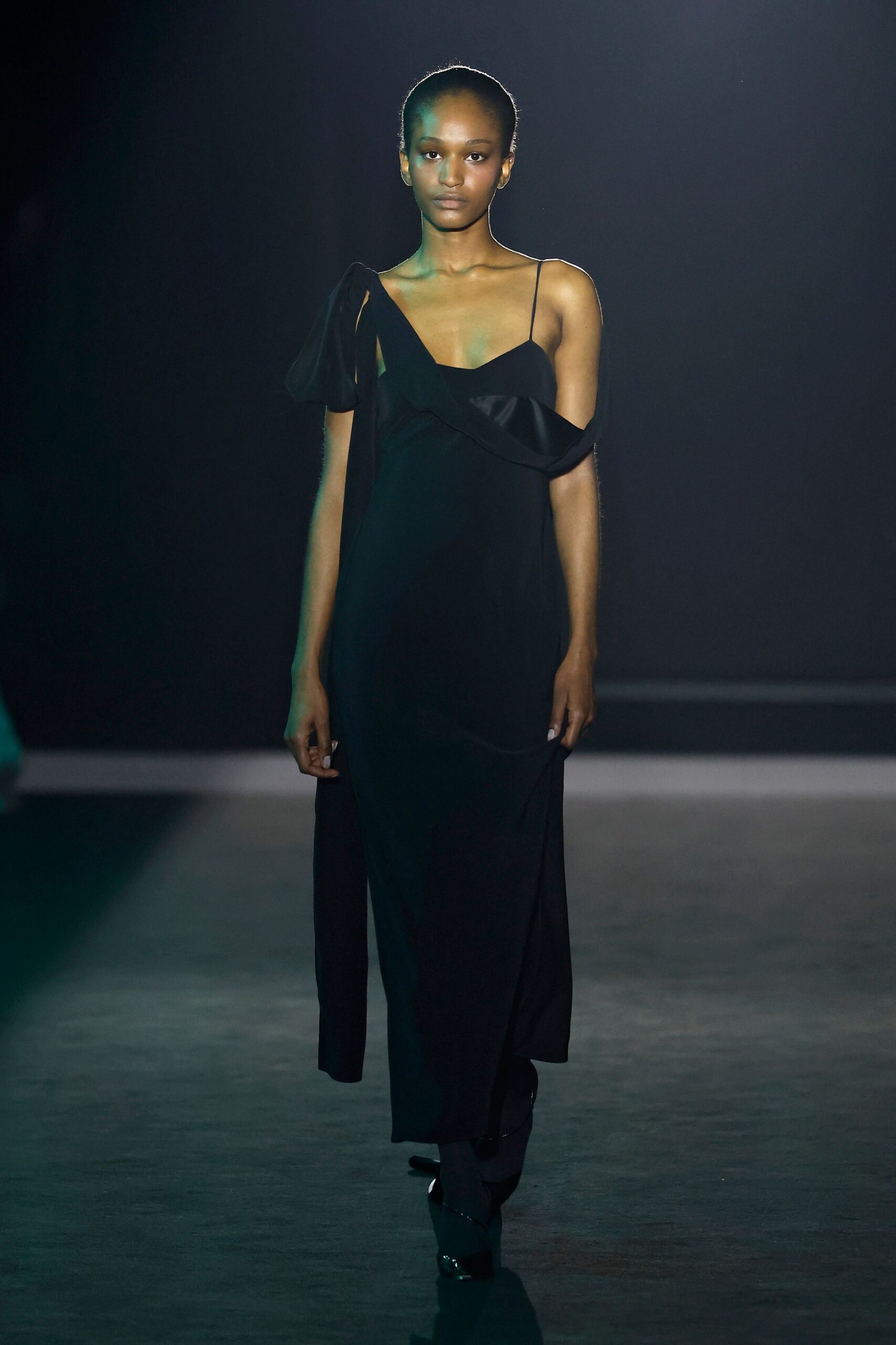 black silk sleeveless dress