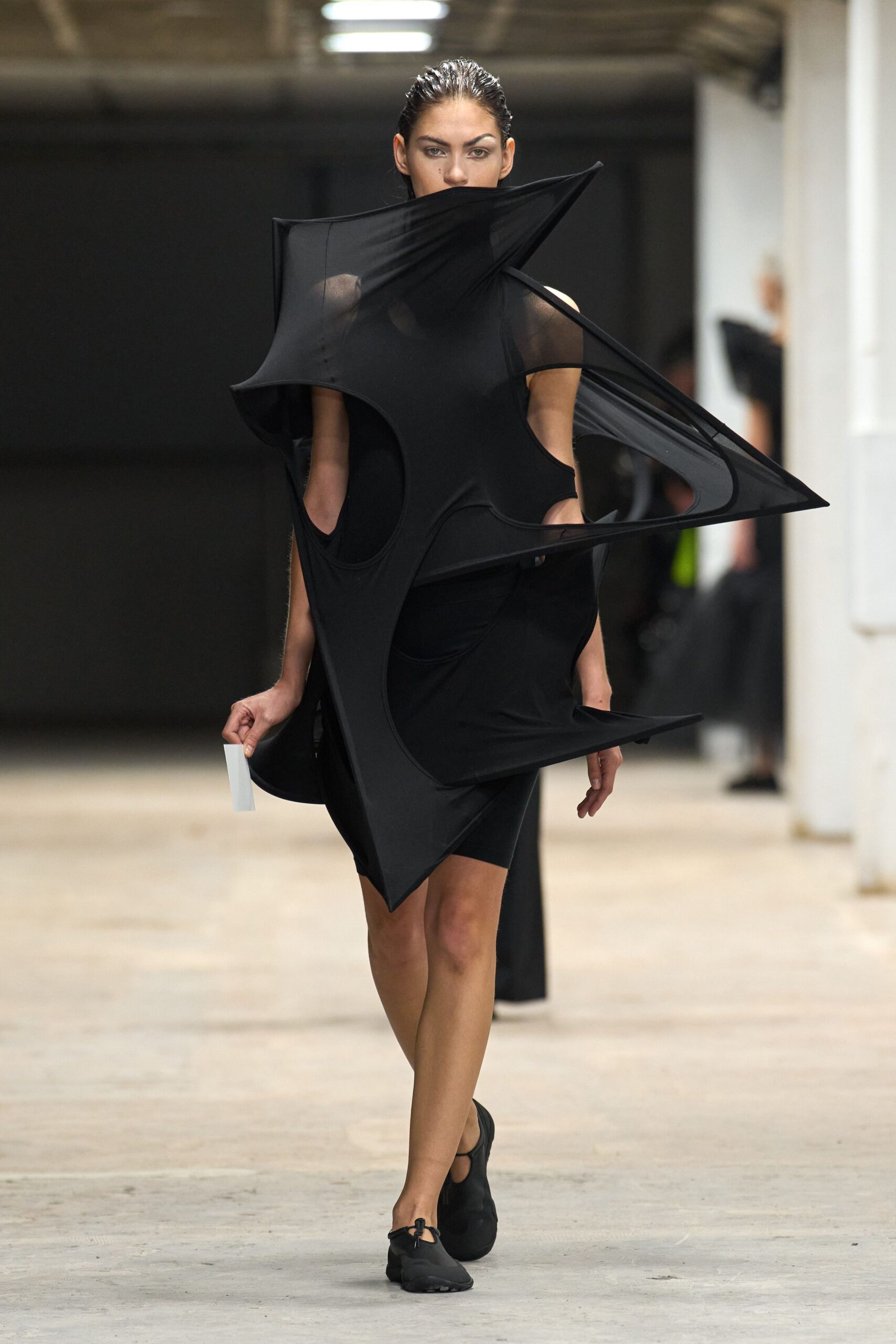 black cutout mini dress with shoes