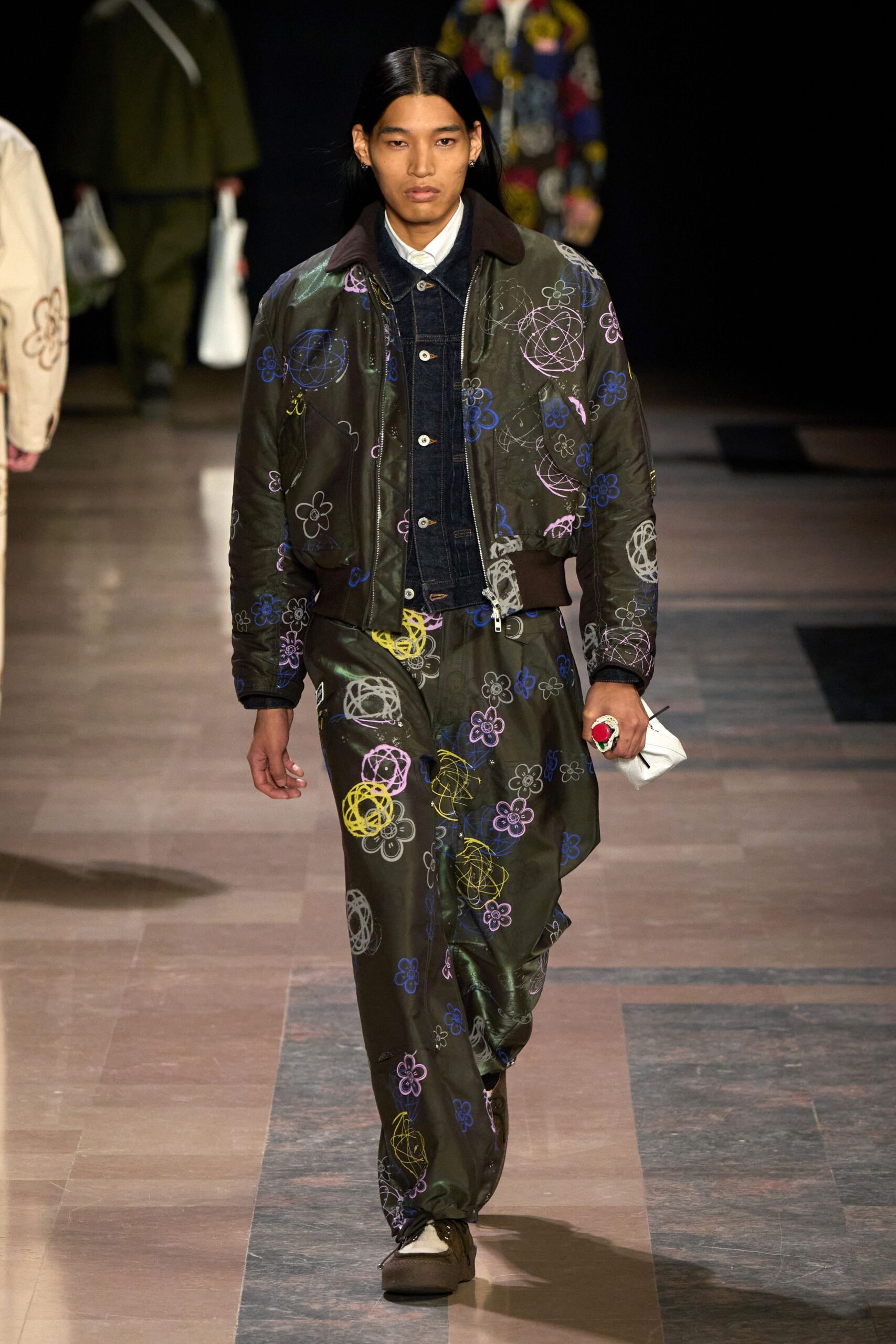 green cotton fitted printed pants
