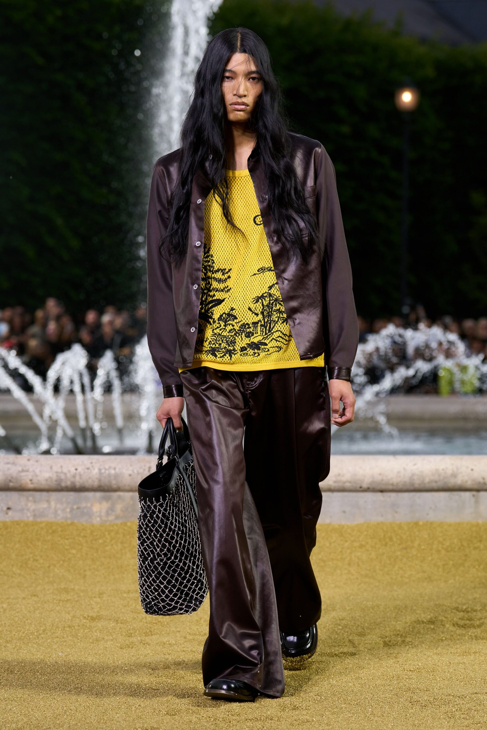 yellow cotton sleeveless high-neck relaxed printed shirt