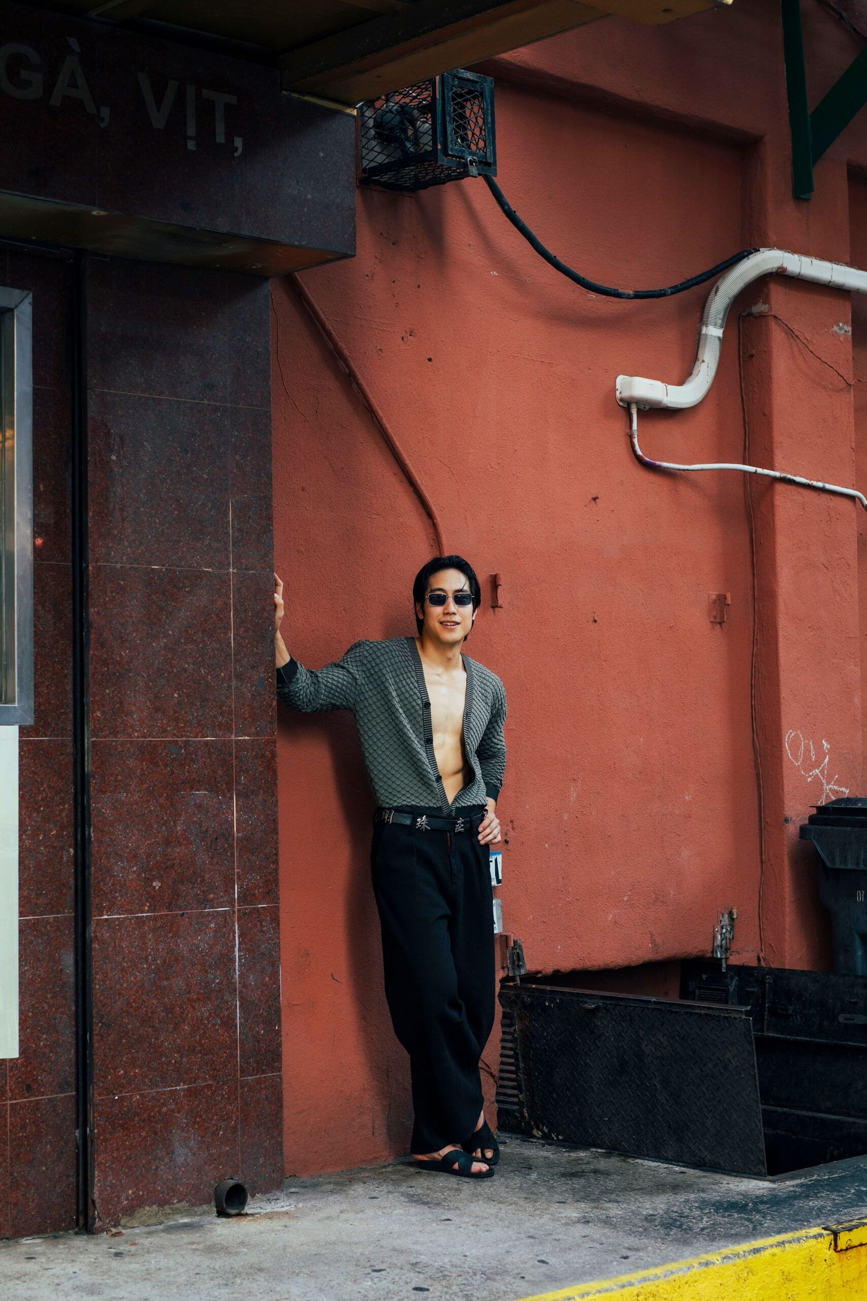 black and white checked shirt with relaxed pants