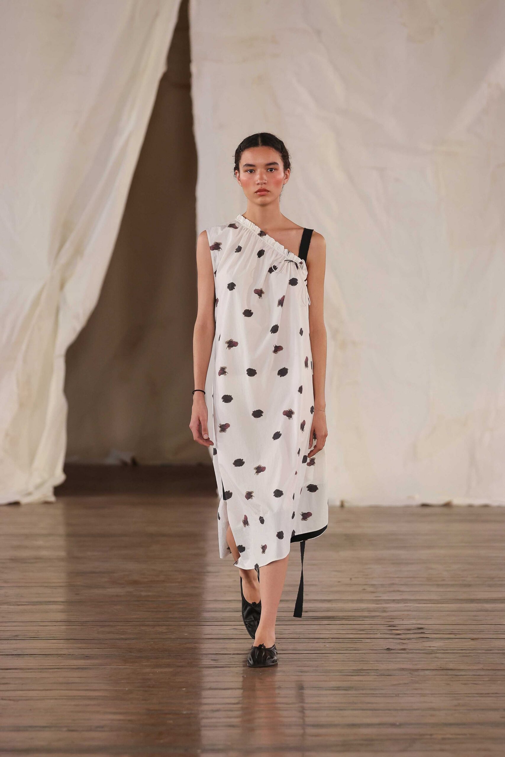 white cotton sleeveless asymmetric fitted printed midi dress