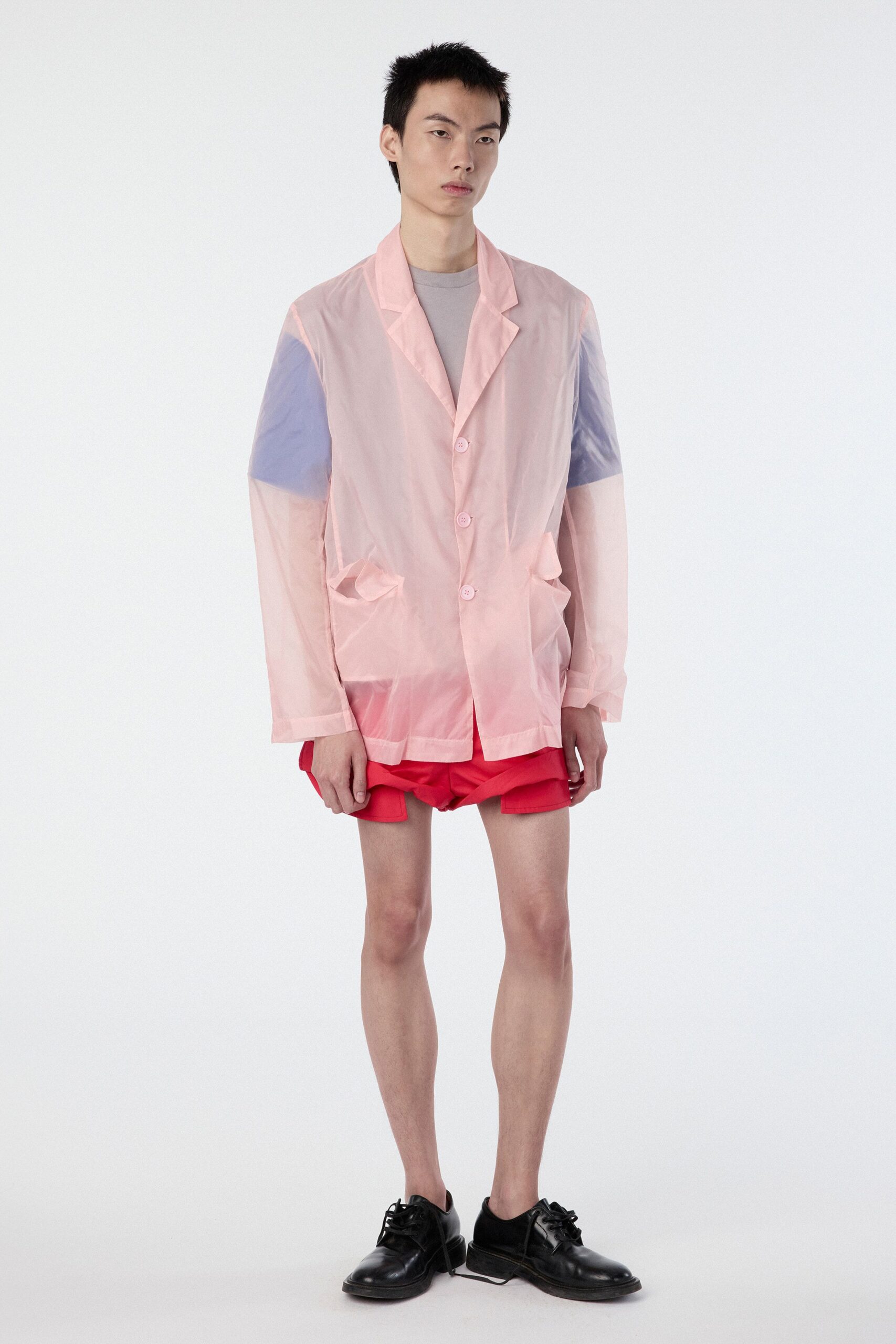 pink cotton long-sleeve collared relaxed buttoned jacket