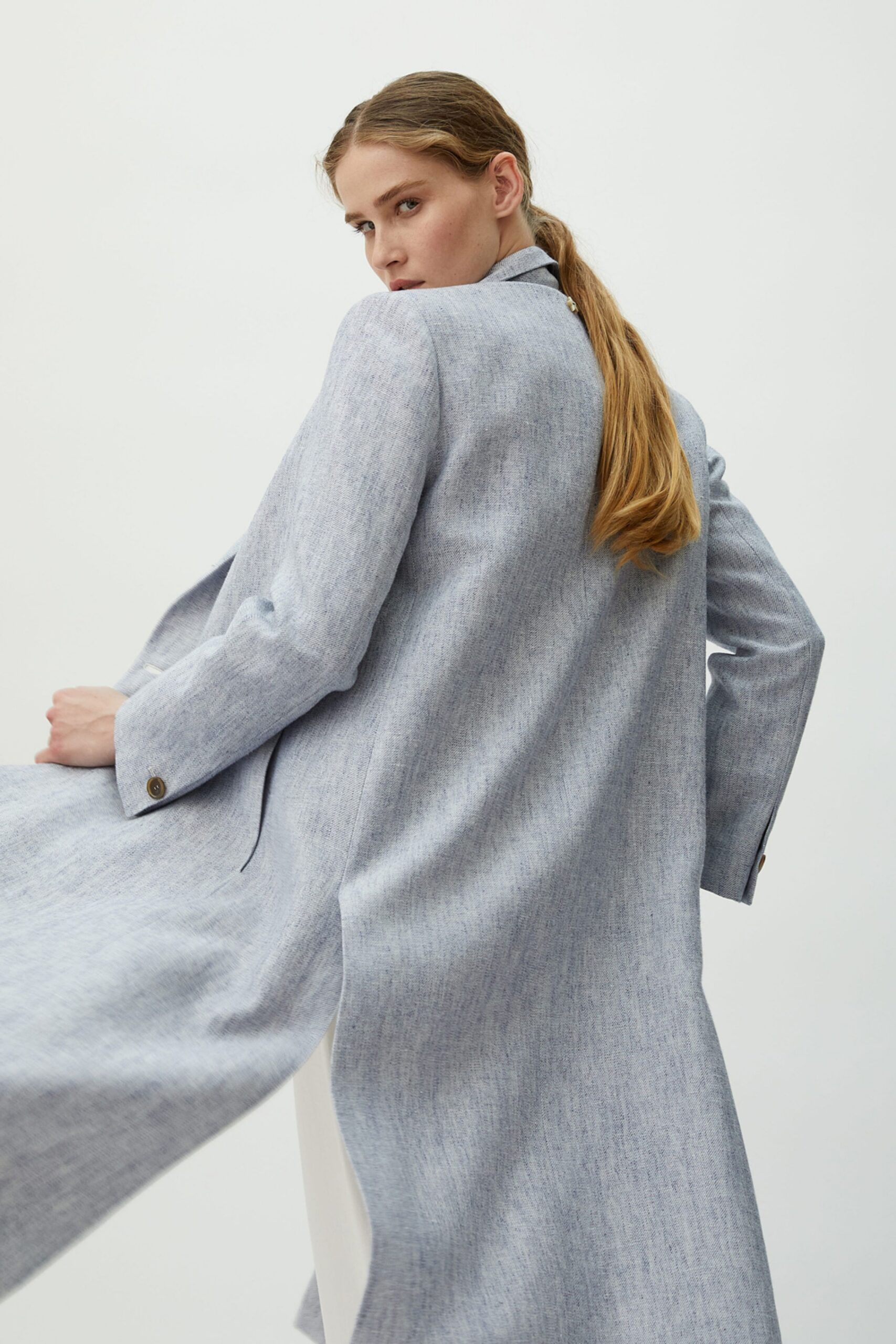 blue cotton relaxed coat