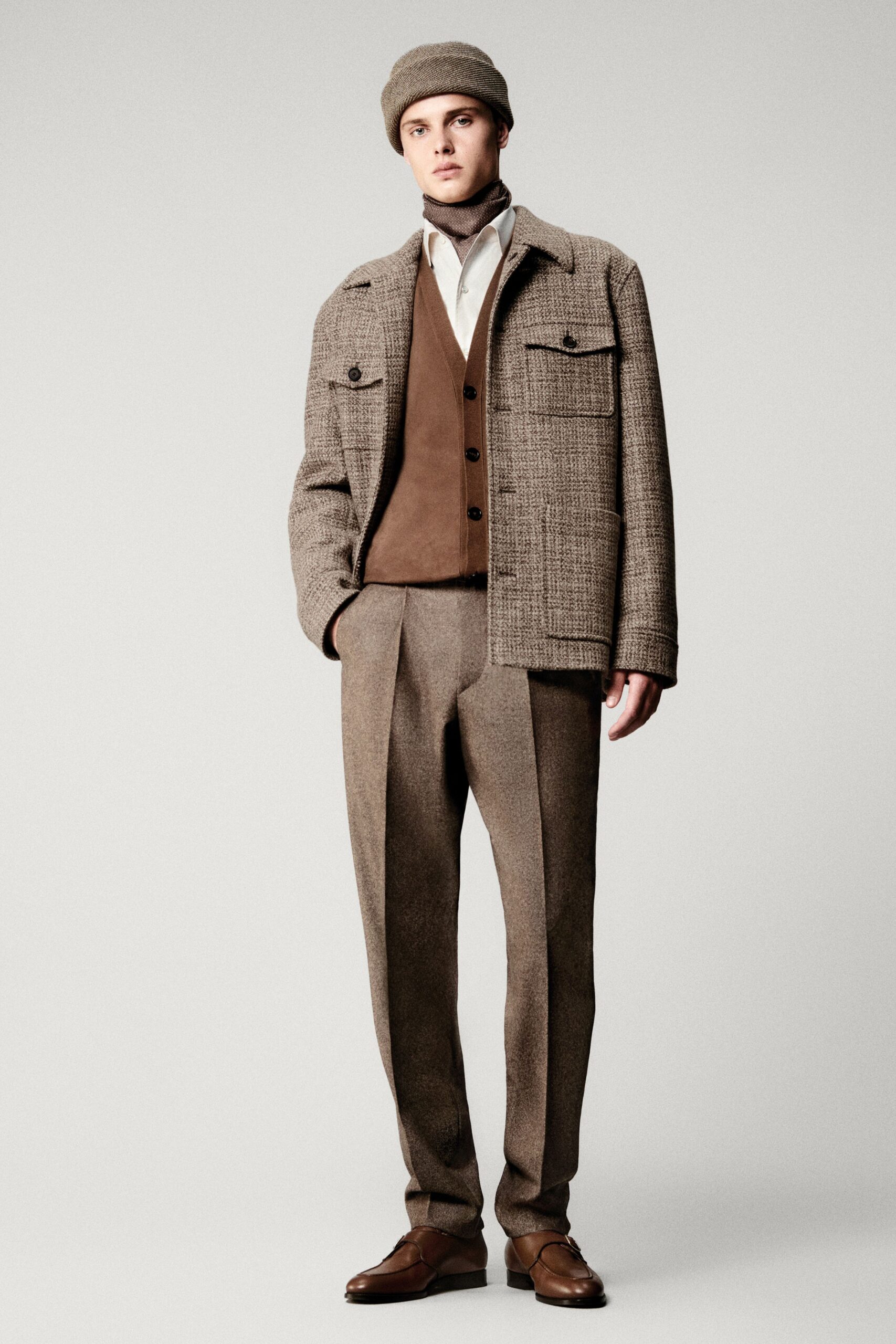 brown wool sleeveless fitted buttoned vest
