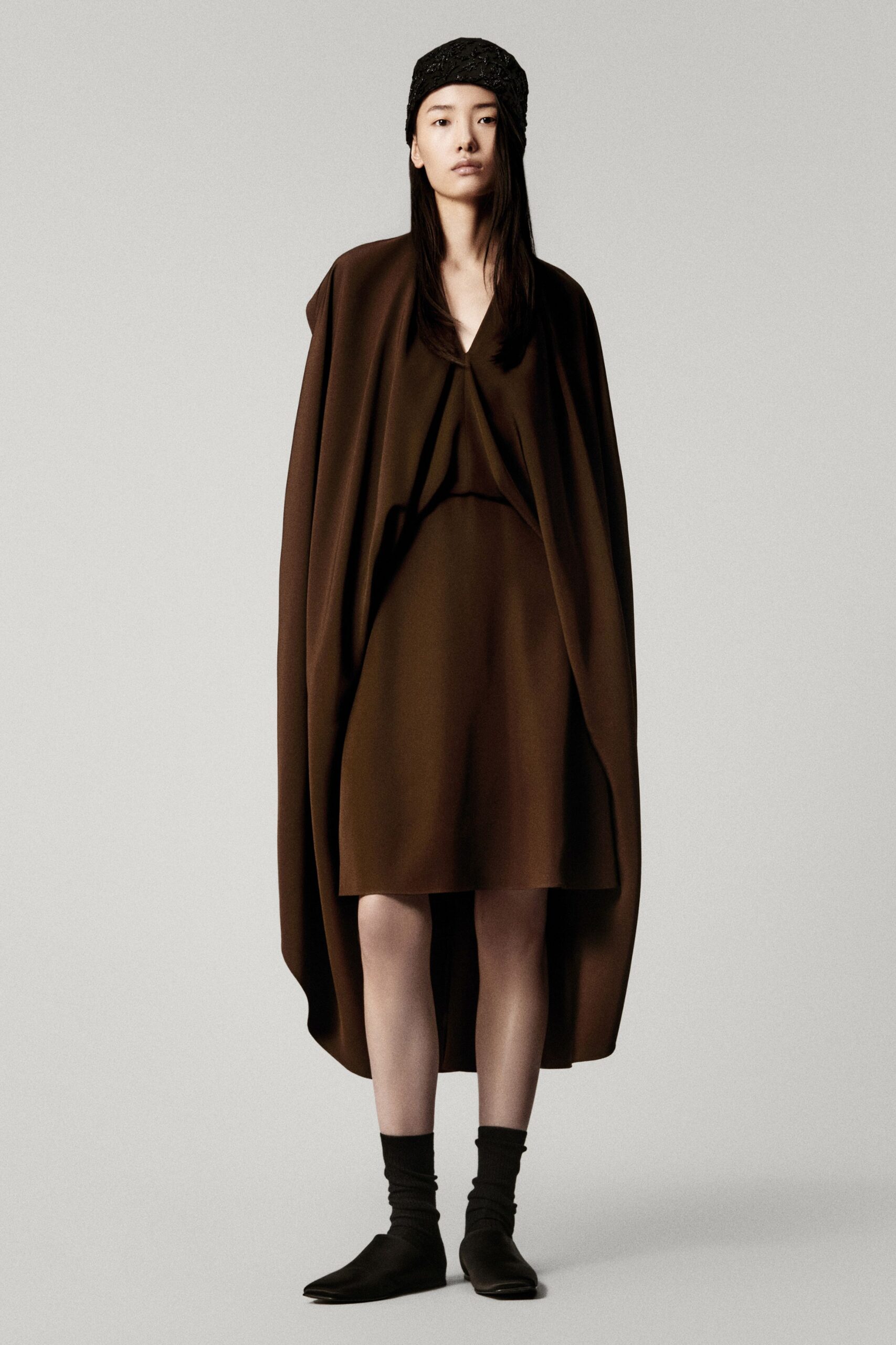 brown silk relaxed draped cape