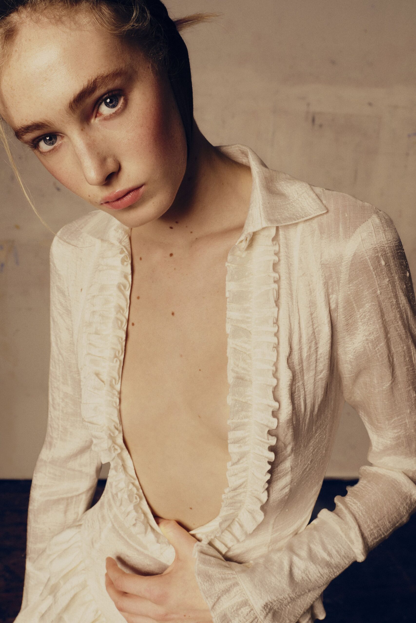 fitted white silk blouse