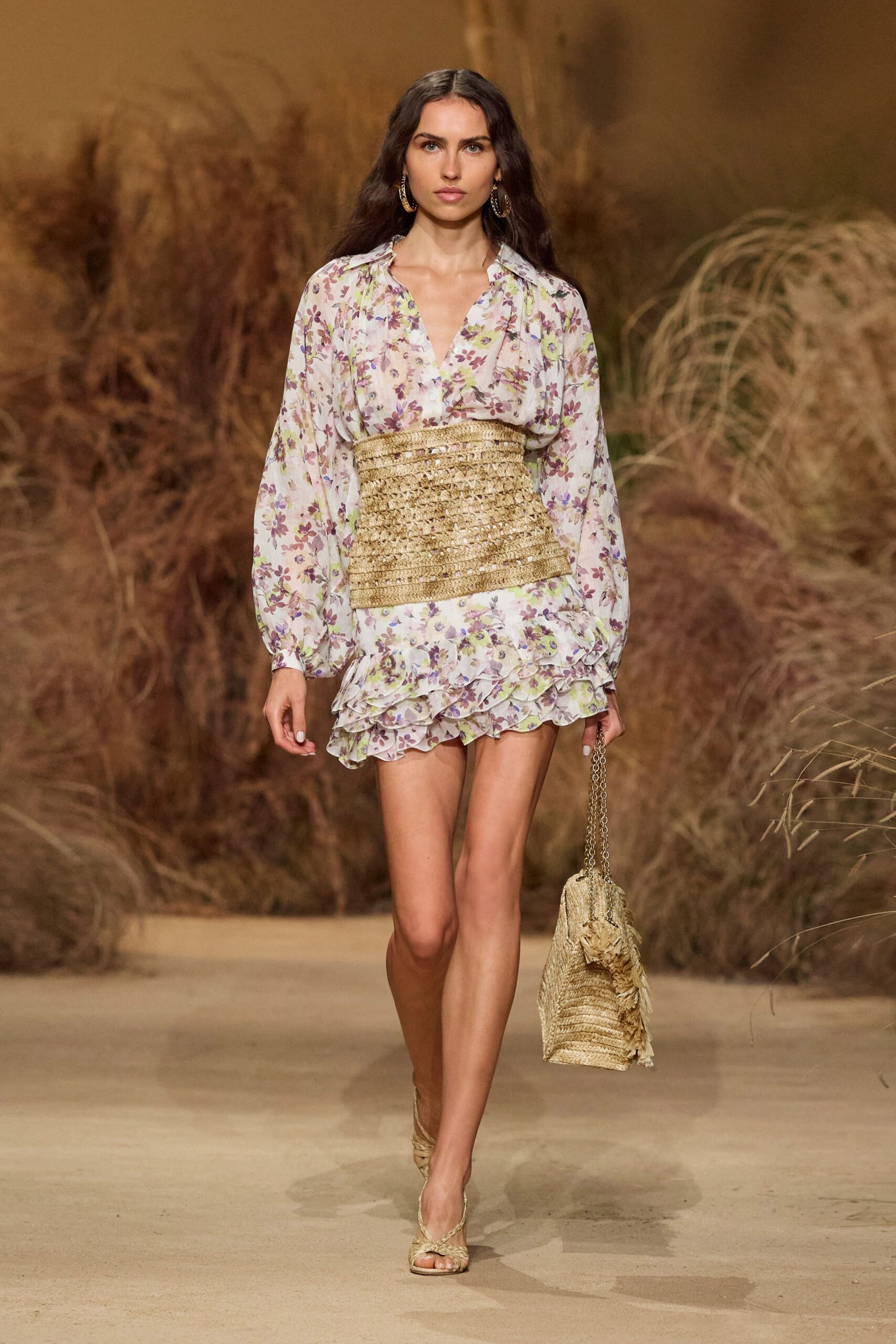 floral mini dress with woven belt