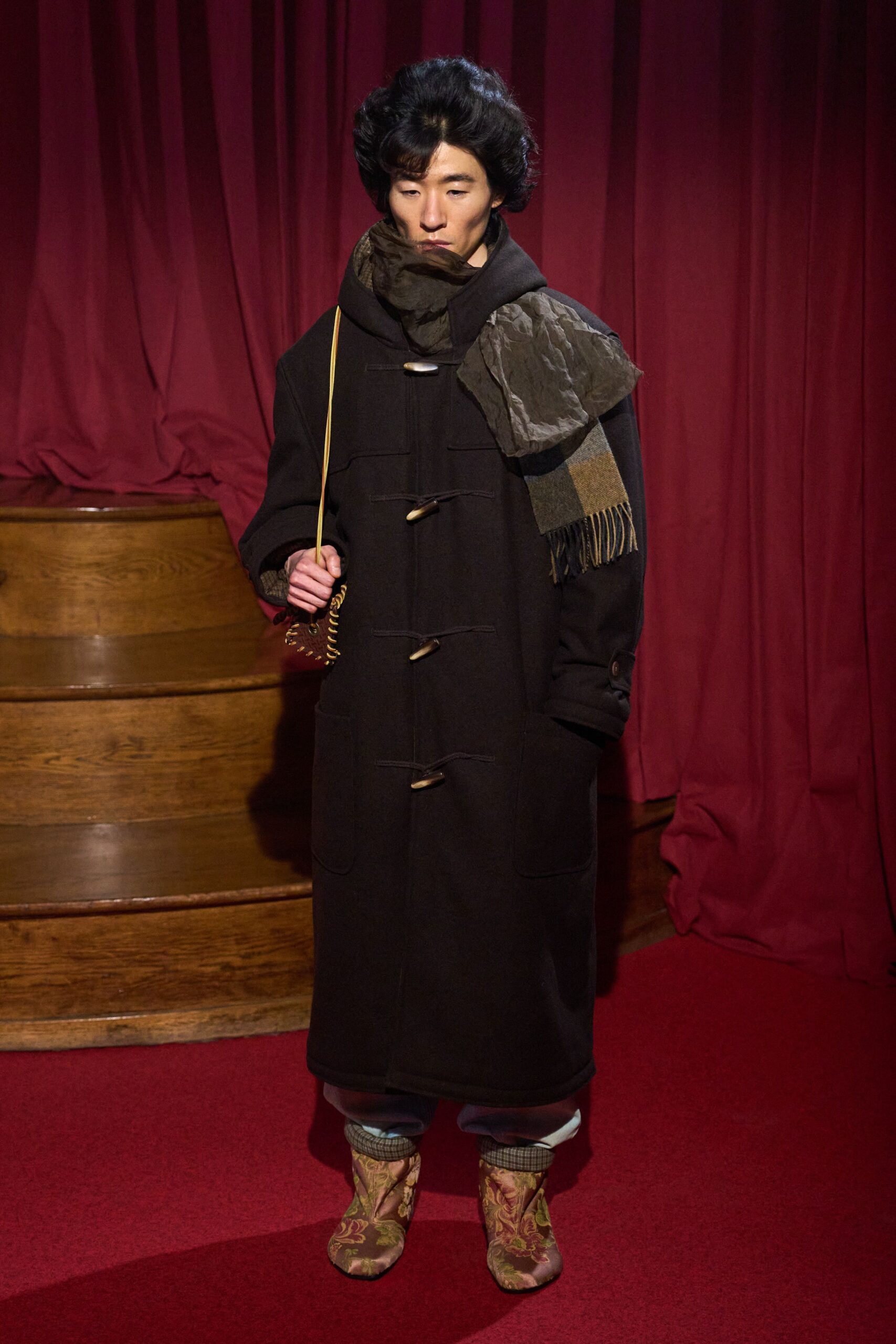 black wool coat with scarf