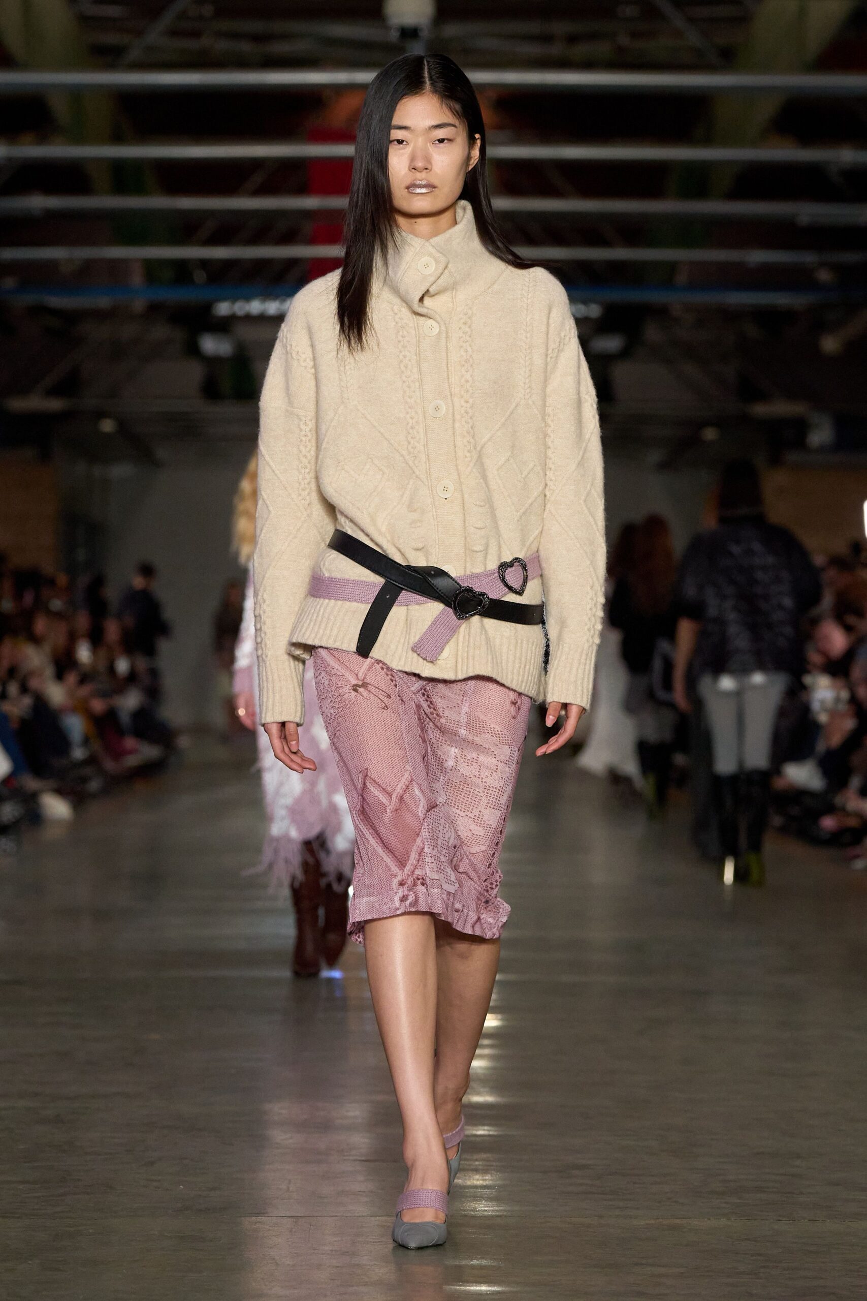 beige wool long-sleeve collared oversized sweater