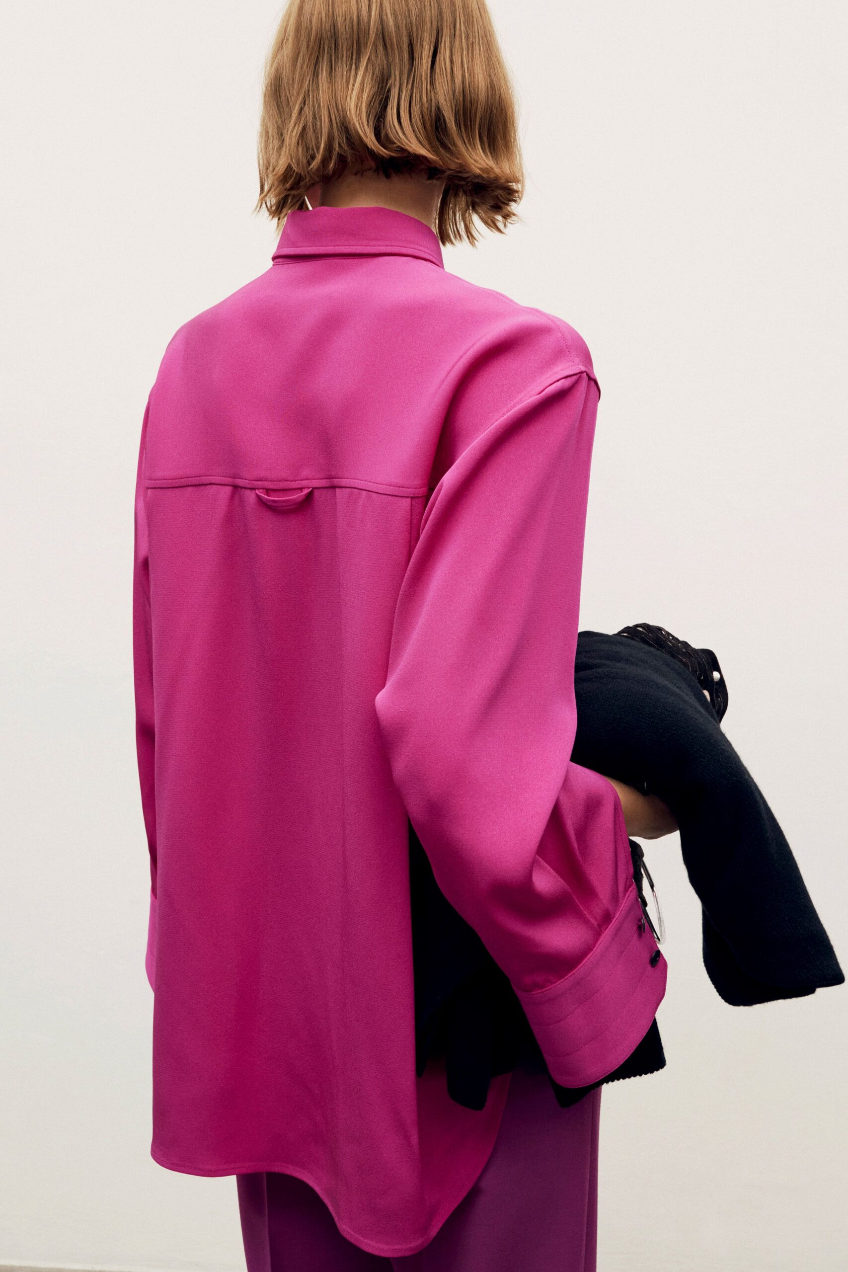 relaxed pink silk shirt