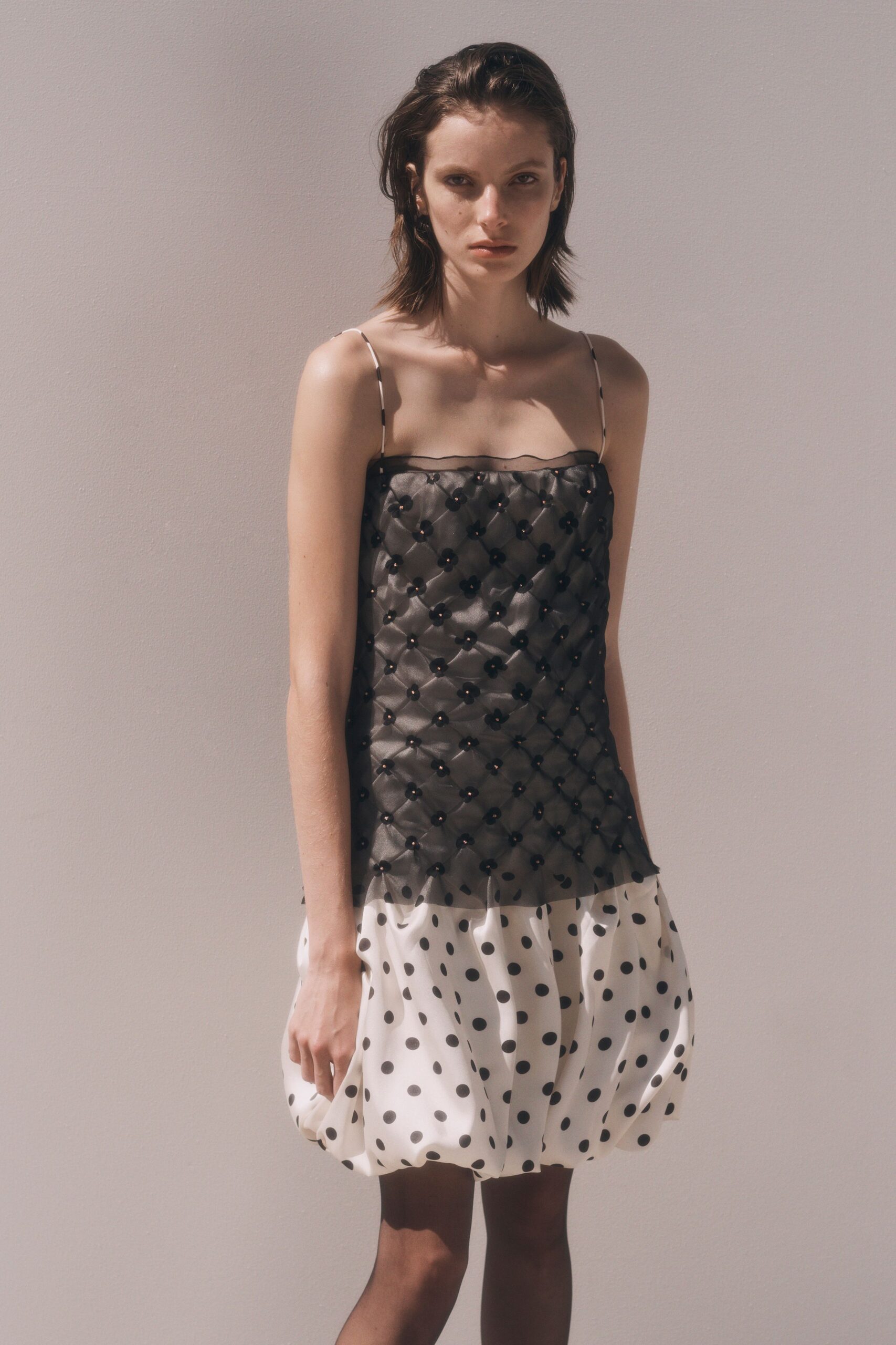 black and white polka-dot dress