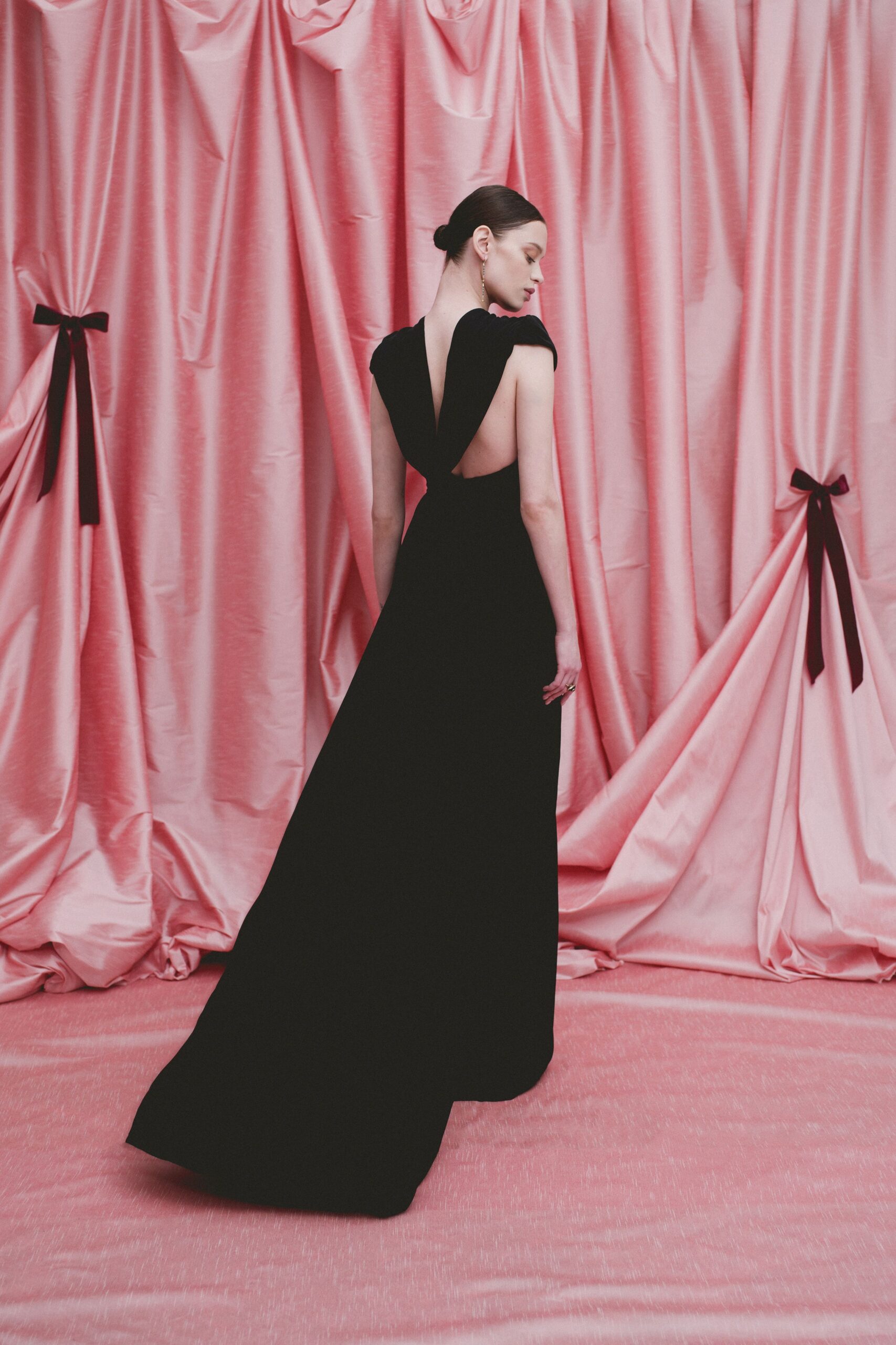 black velvet sleeveless gown