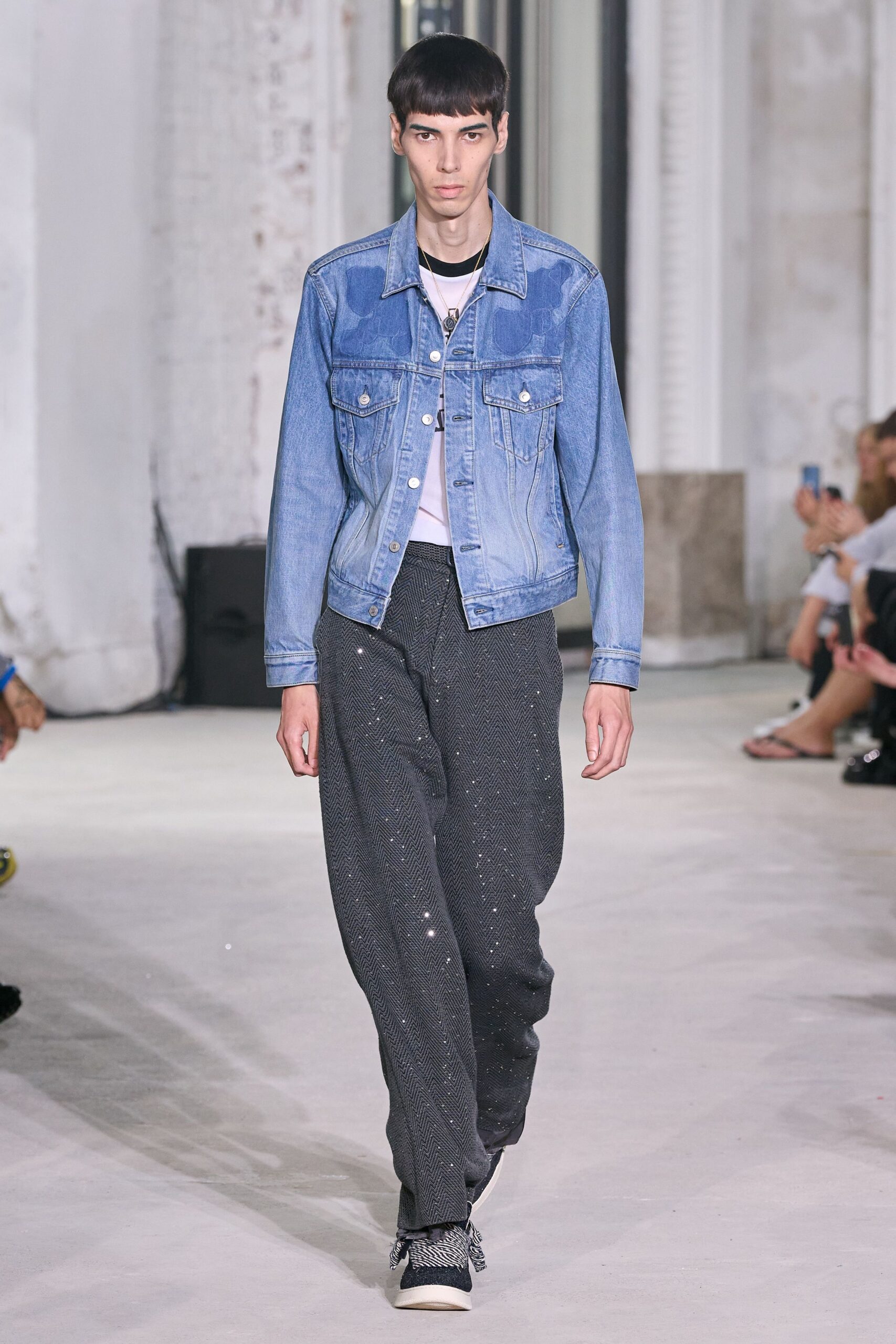 blue denim jacket black pants