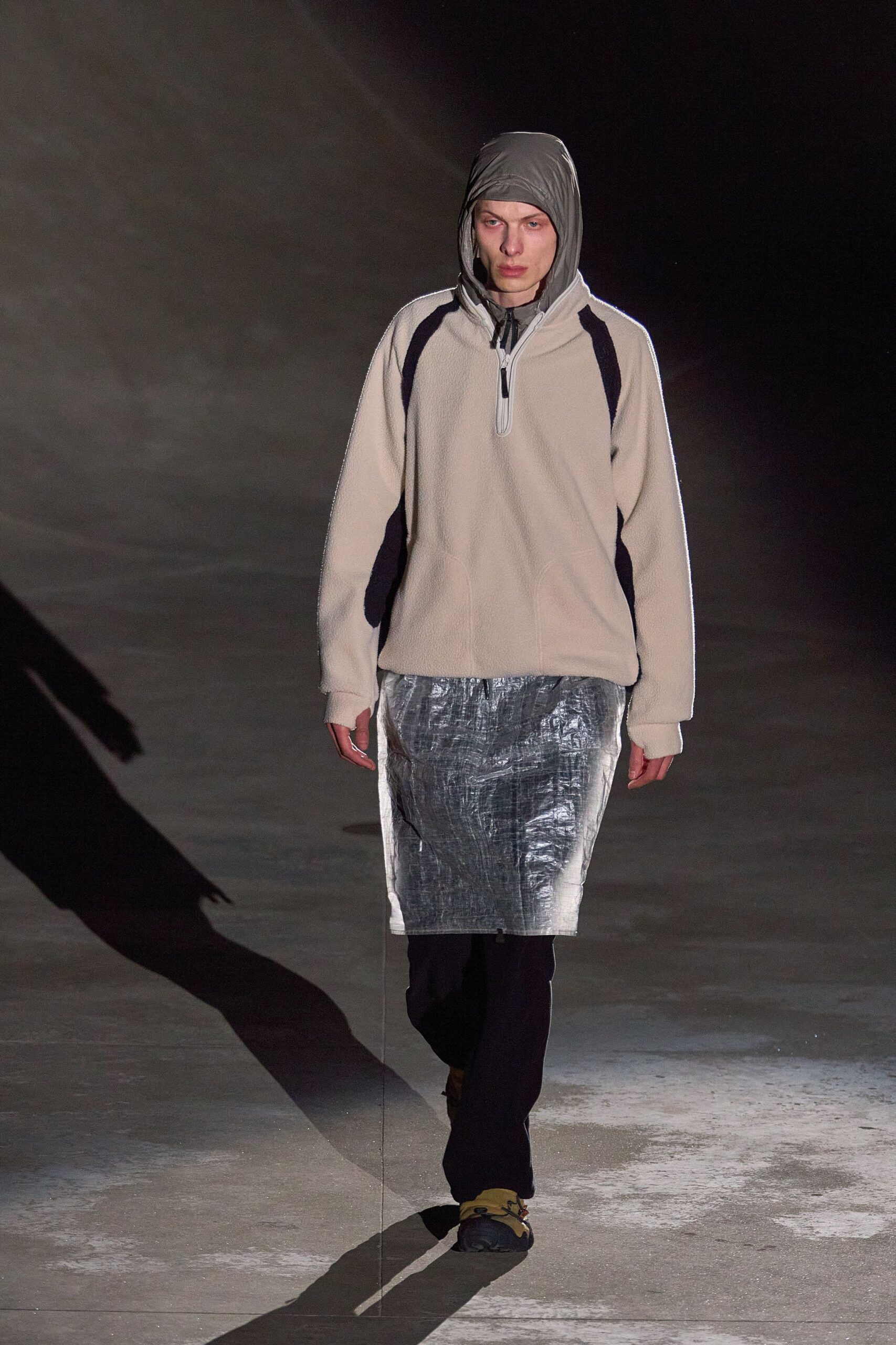 gray metallic fitted shiny skirt