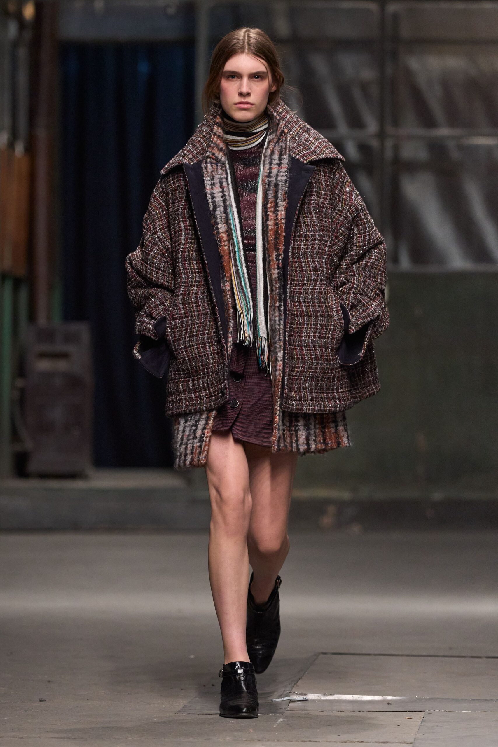 multi wool long-sleeve collared oversized checked coat