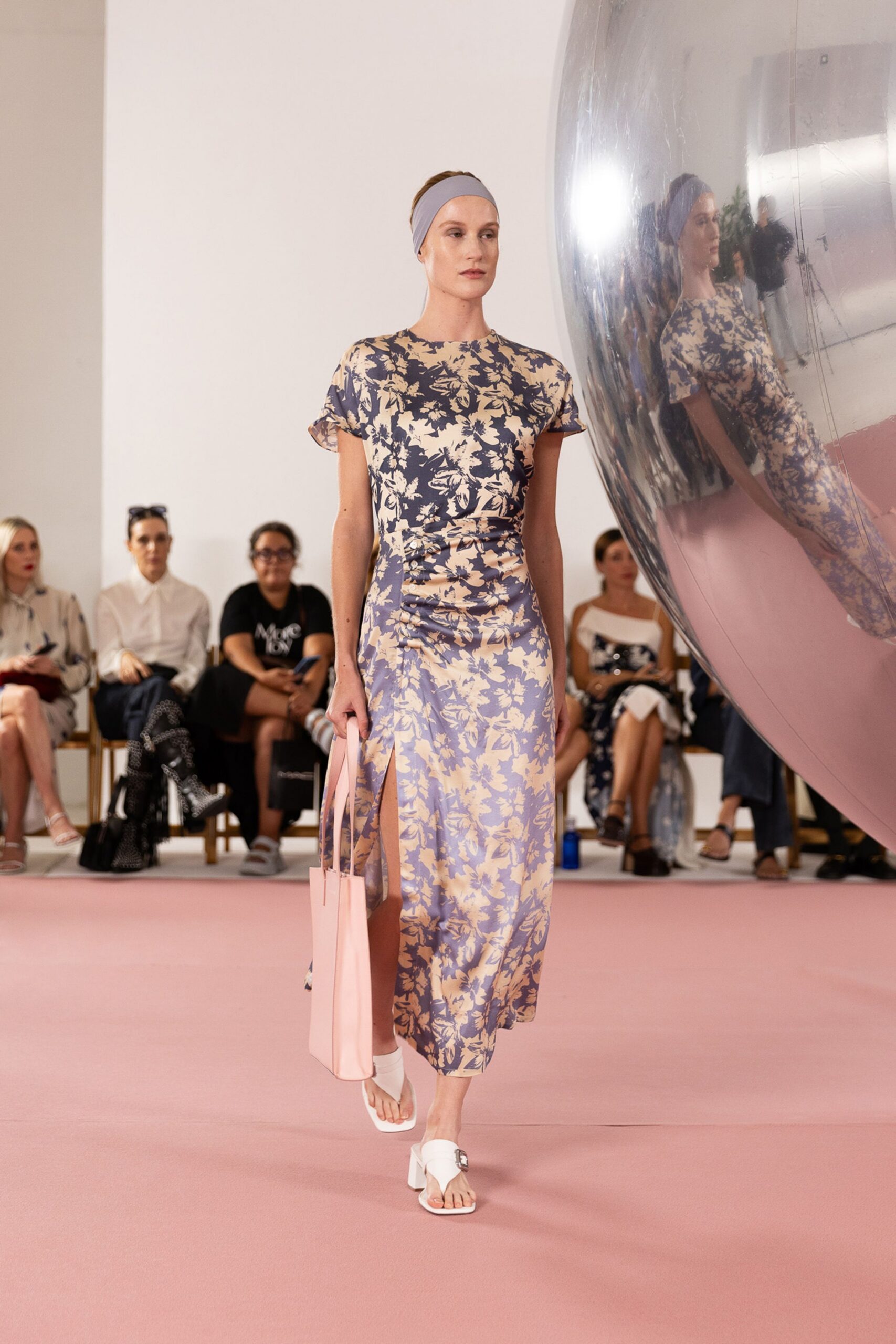 lavender floral ruched maxi-dress