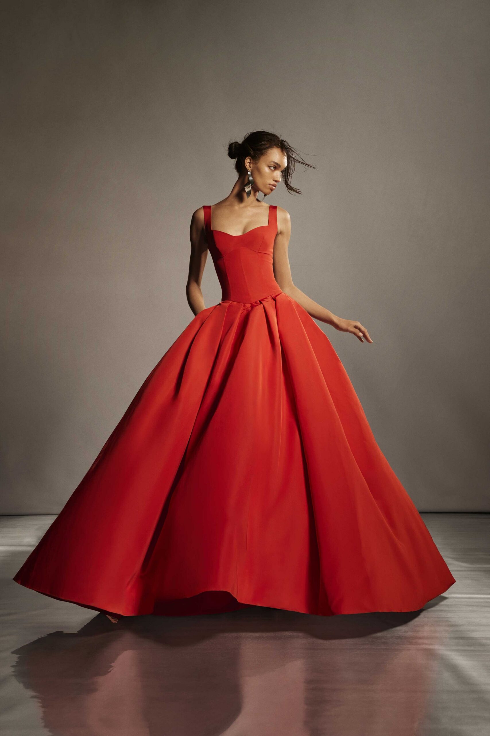 red silk sleeveless gown
