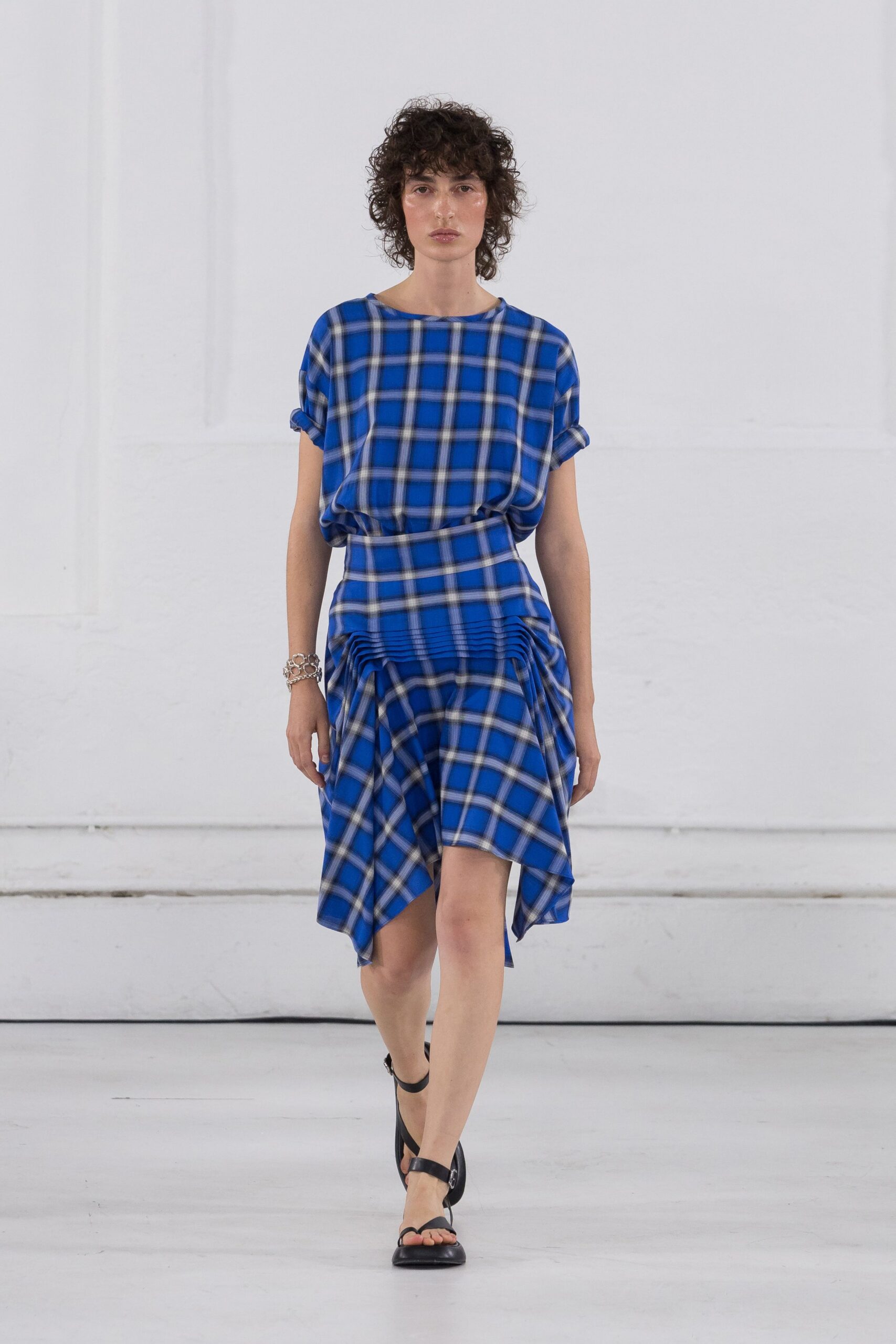 blue checked top and skirt
