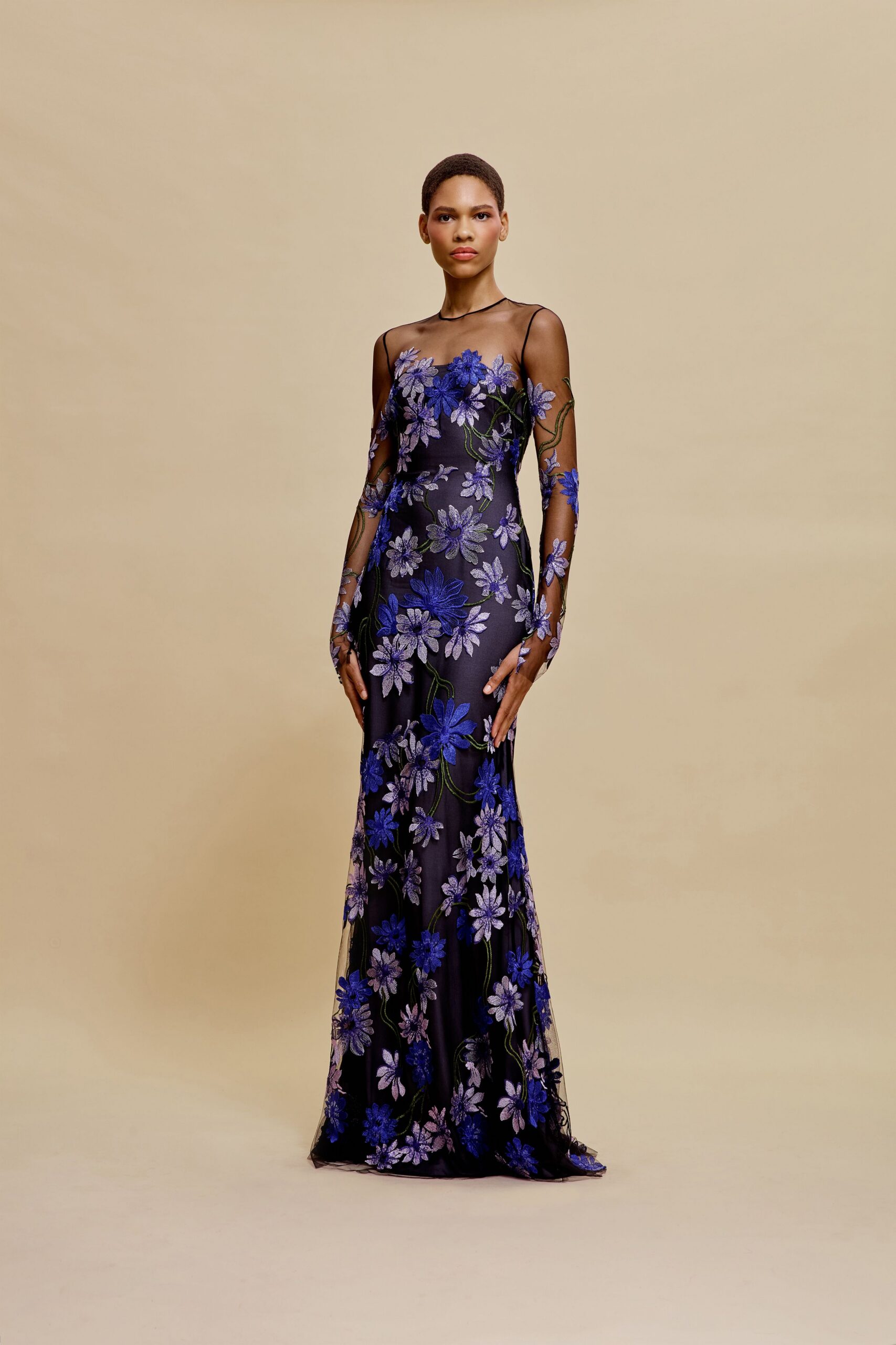 black embroidered gown
