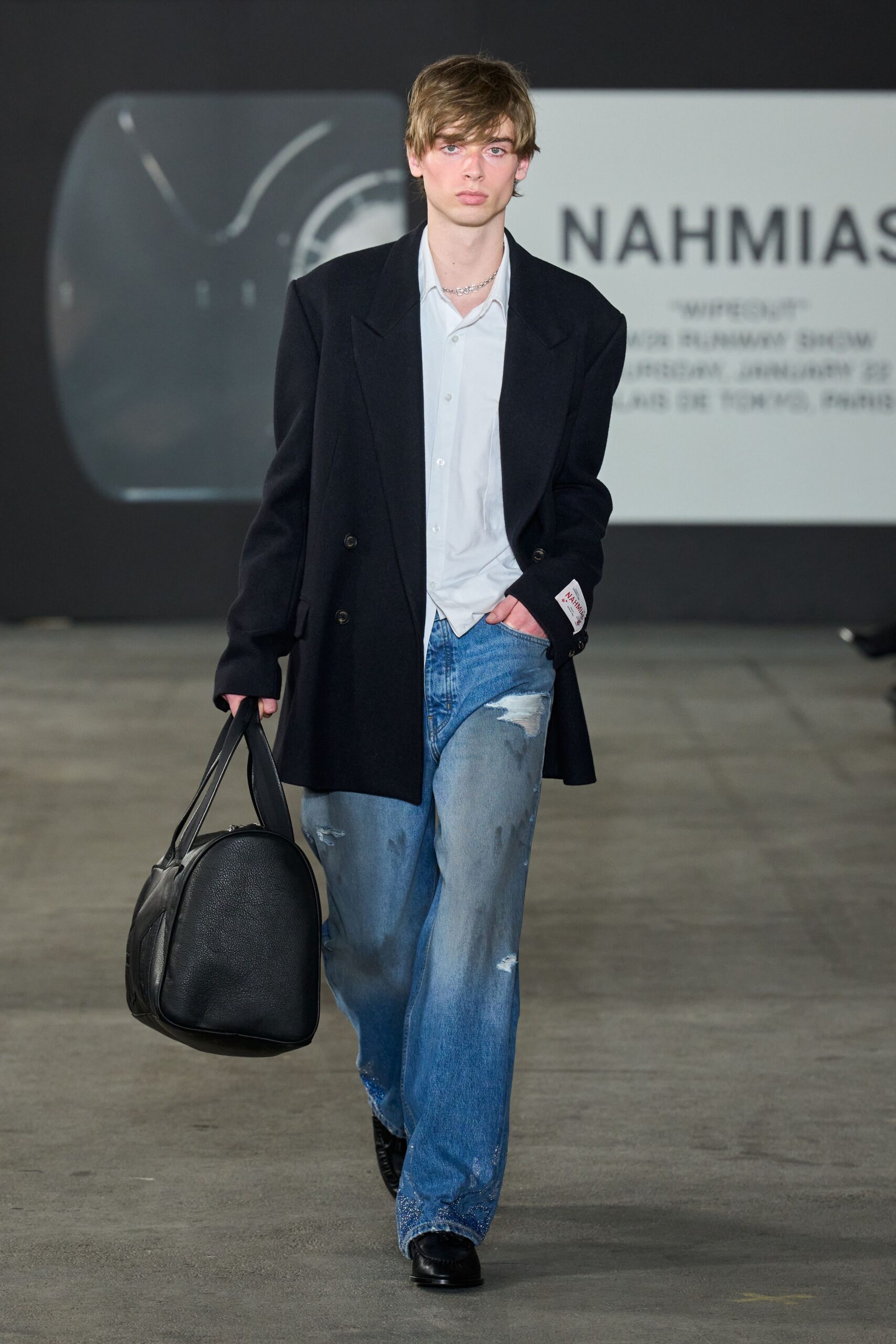 oversized black blazer with relaxed shirt